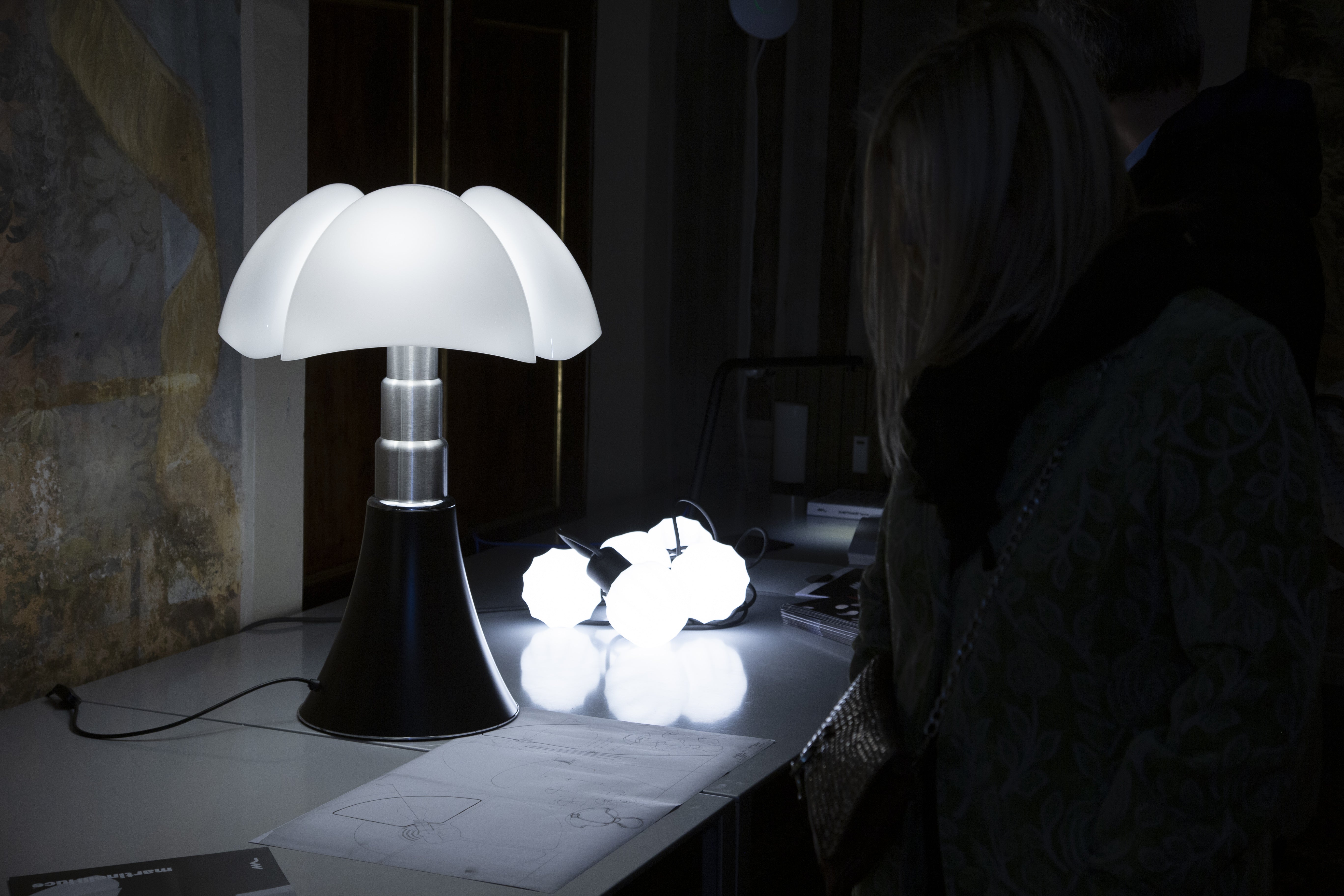 PIPISTRELLO Table Lamp with Opal Shade and Black Base