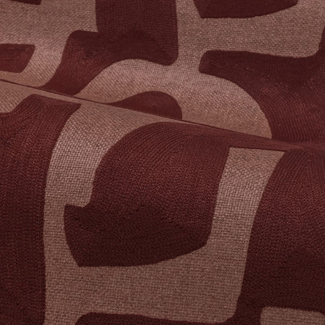 Embroidered wallpaper with geometric pattern SONATE - ROUGE SIENNE BRULÉE red-brown