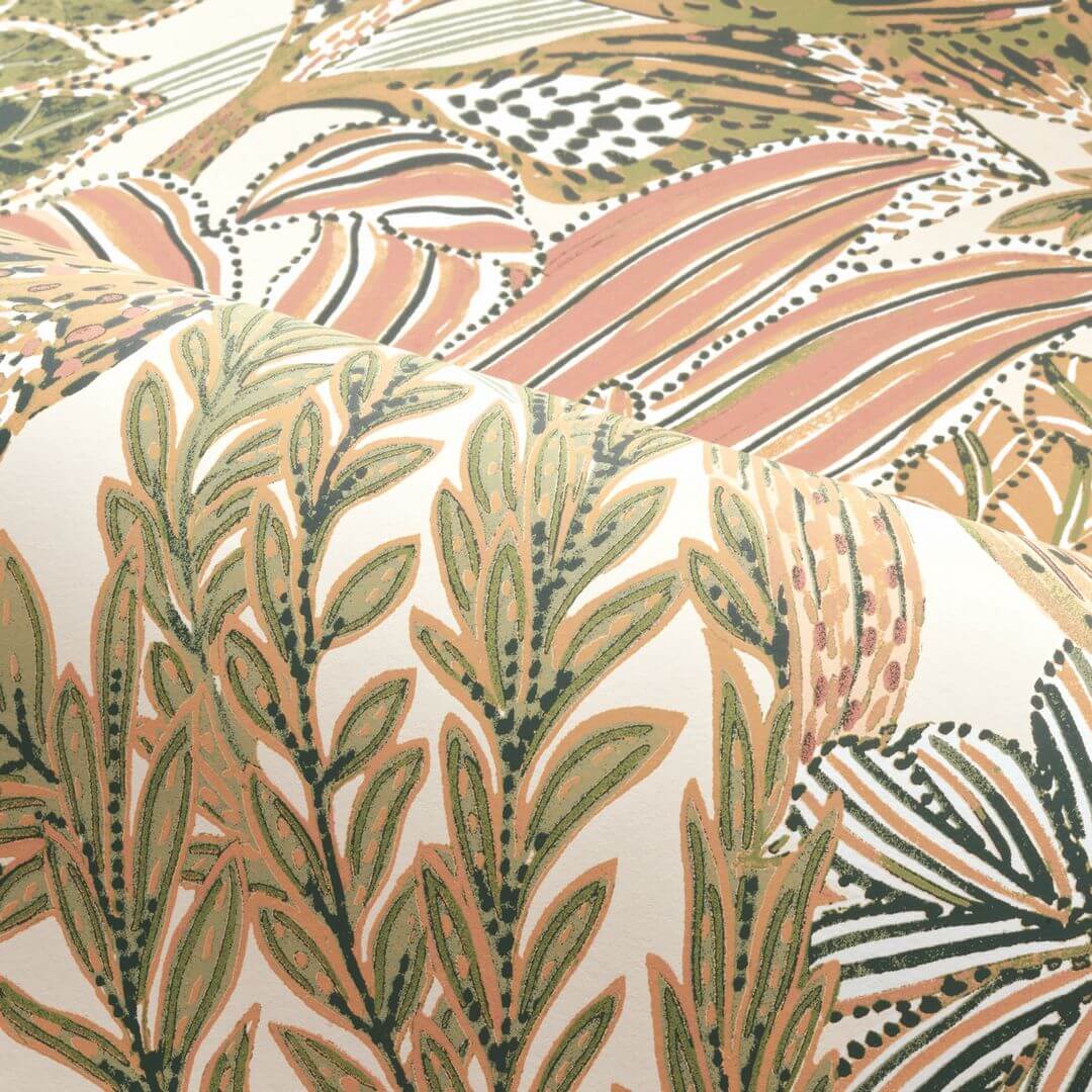 Vlies-Tapete mit Pflanzenmotiv BORROMMEE - IVORY/BLUSH Elfenbein mit Rosa