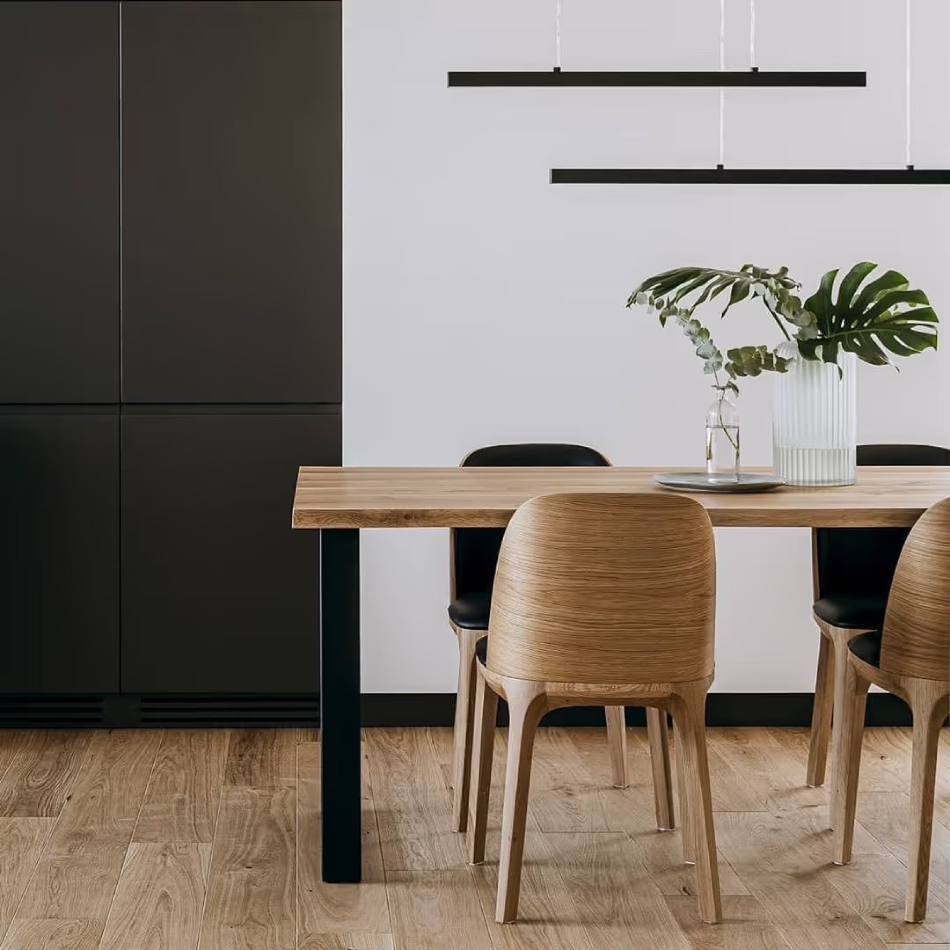 PABLO oak table top with black steel base