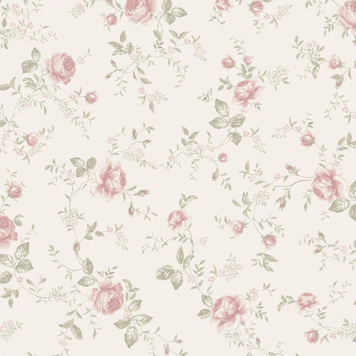 Rose Garden Floral Pattern Wallpaper White
