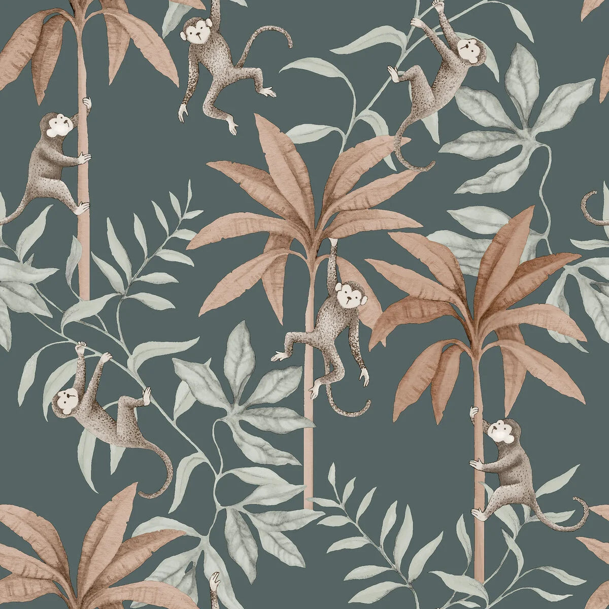 Children's wallpaper with jungle theme JUNGLE FRIENDS navy blue