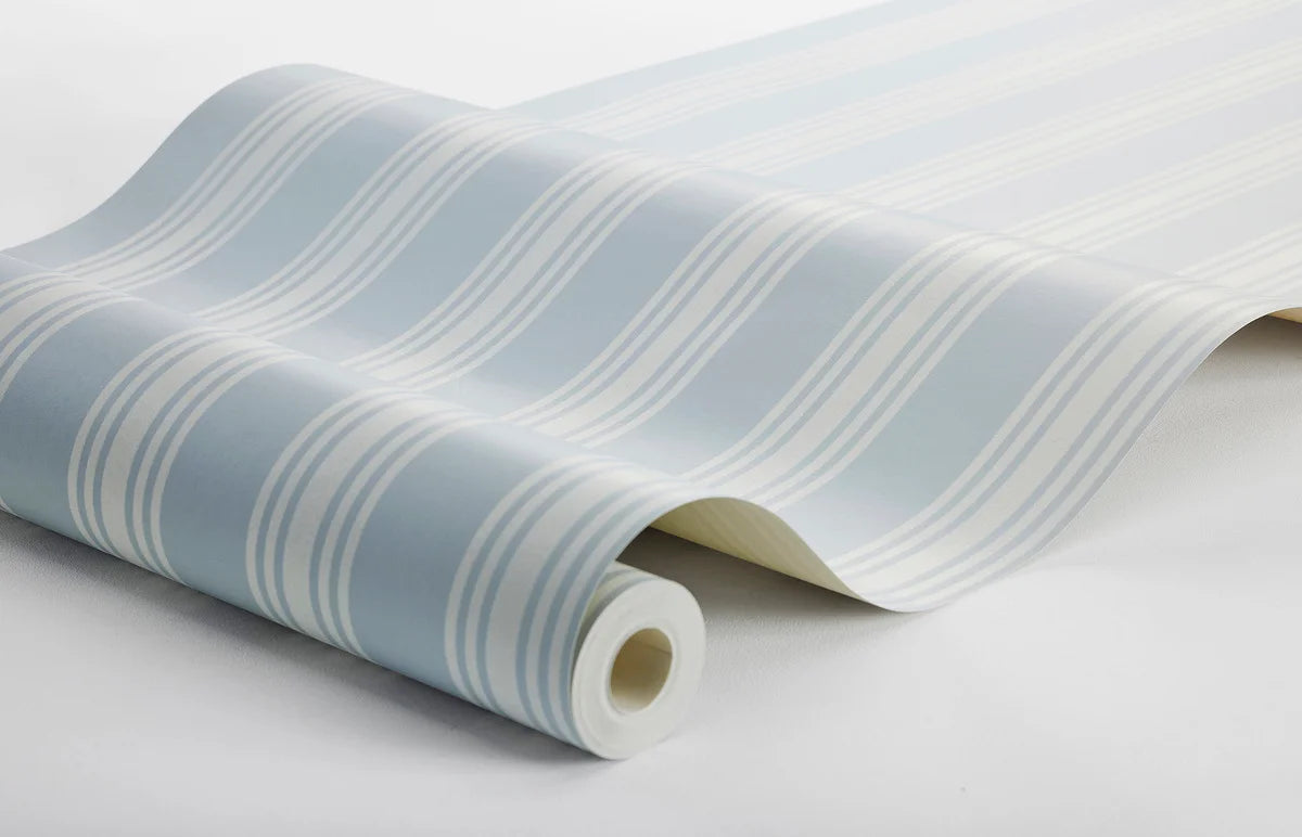 GUNNEBO Light Blue Striped Wallpaper with White