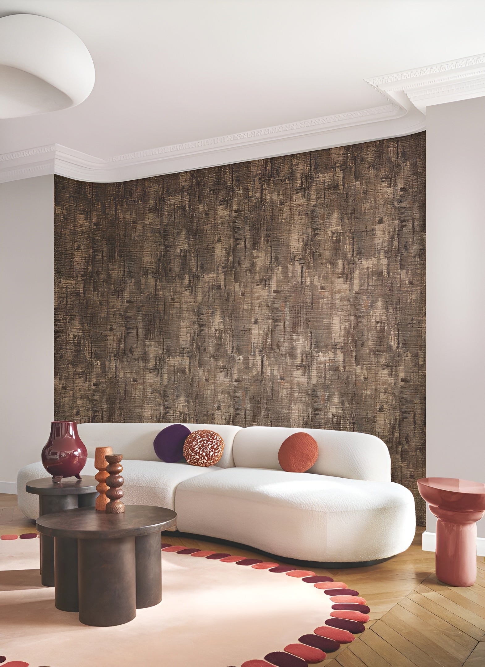 Tapeta tekstylna strukturalna z abstrakcyjnym wzorem MANUFACTURA - ORANGE BRULÉ brązowopomarańczowy