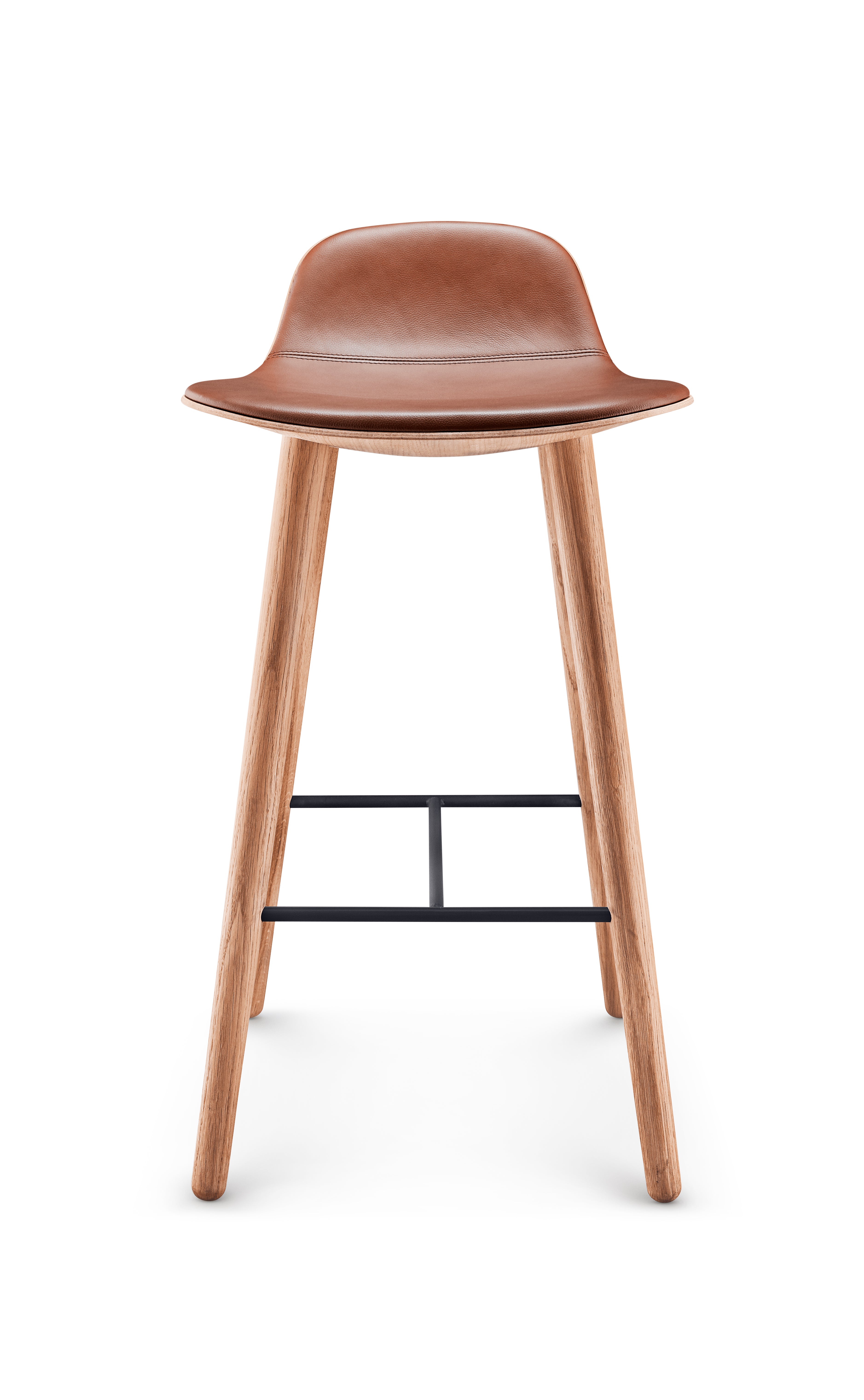 YUUGA stool in brown with a wooden base