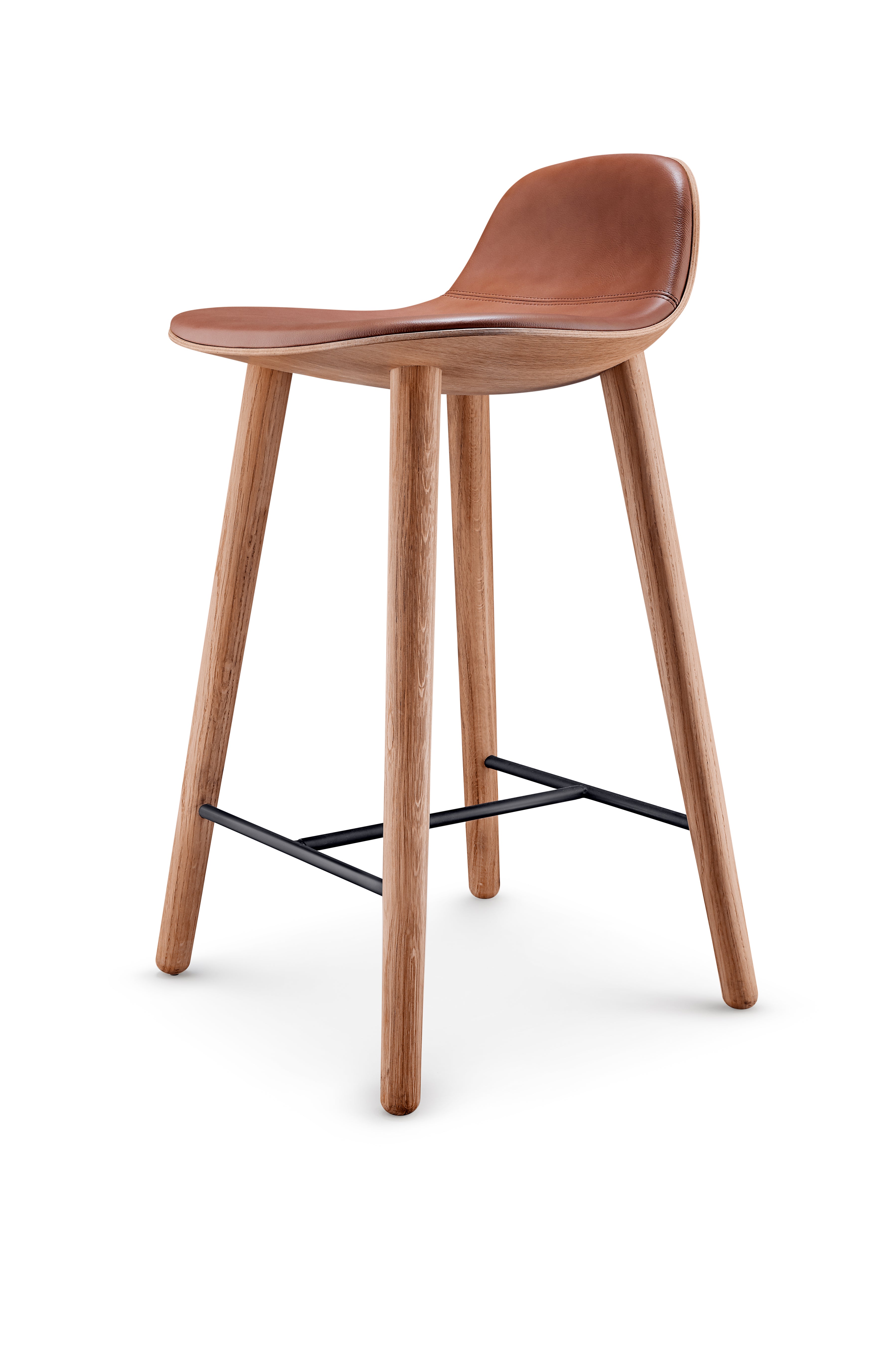 YUUGA stool in brown with a wooden base