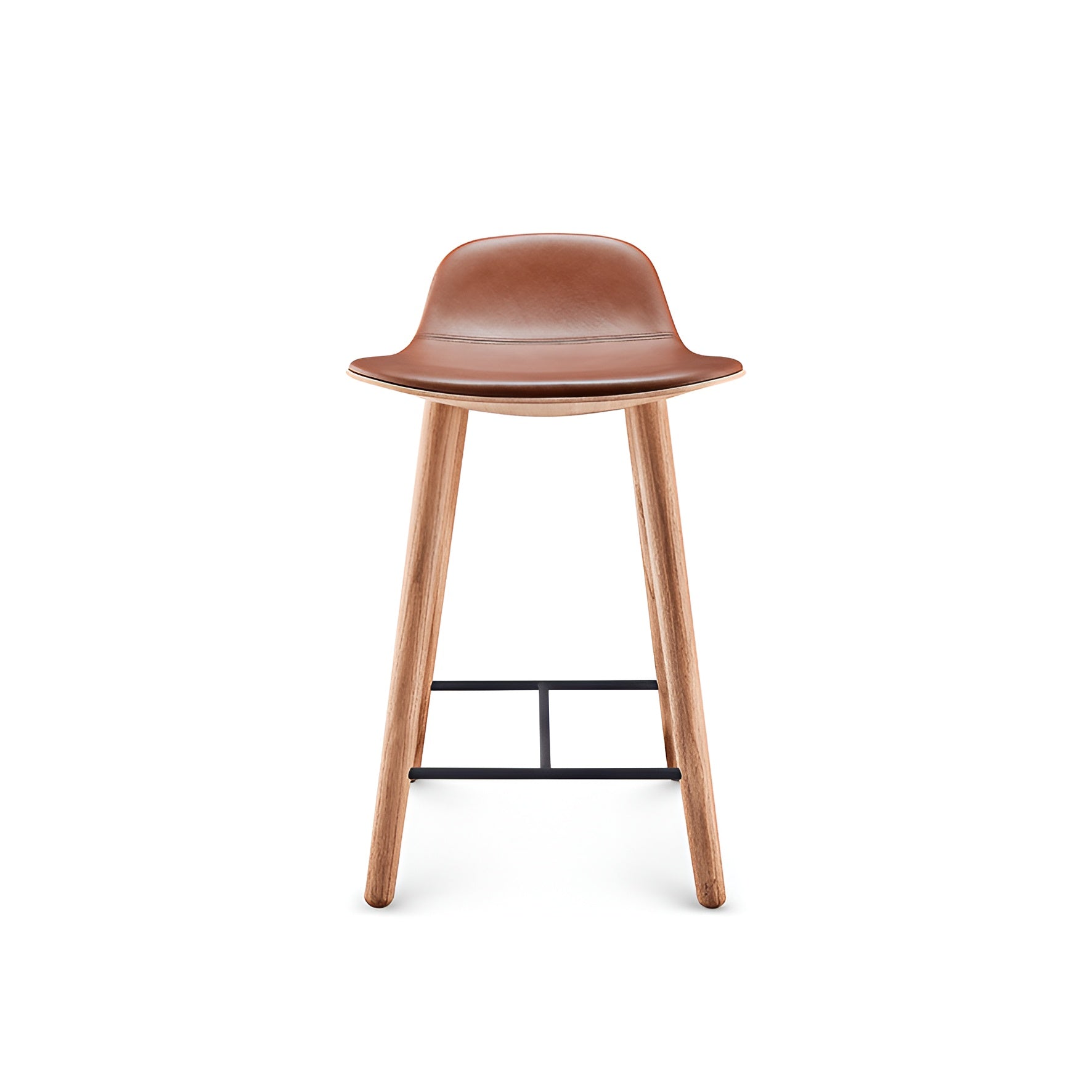 YUUGA stool in brown with a wooden base
