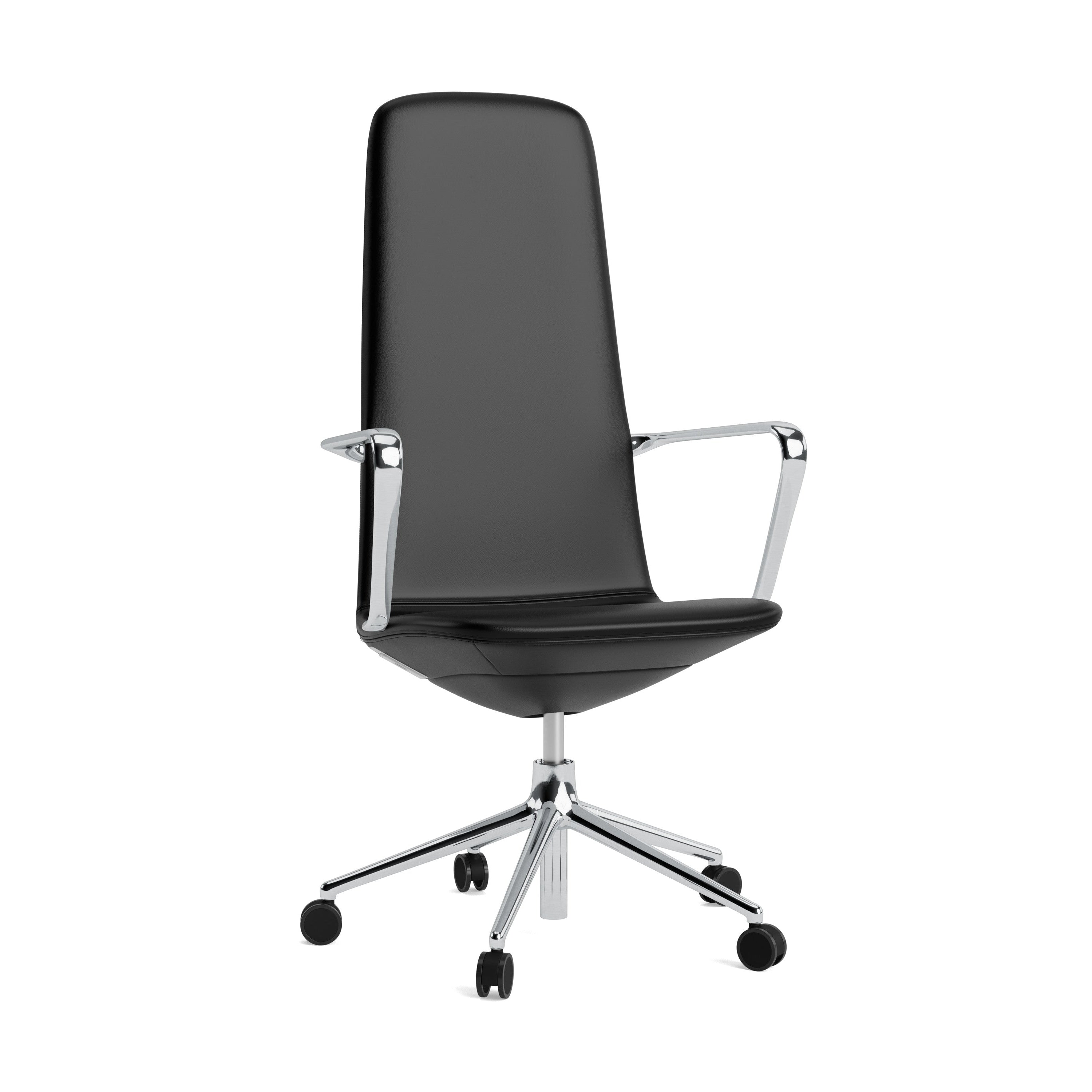 Polsterer Bürostuhl mit off hohen 5W -Armlehnen mit einer Aluminiumbasis