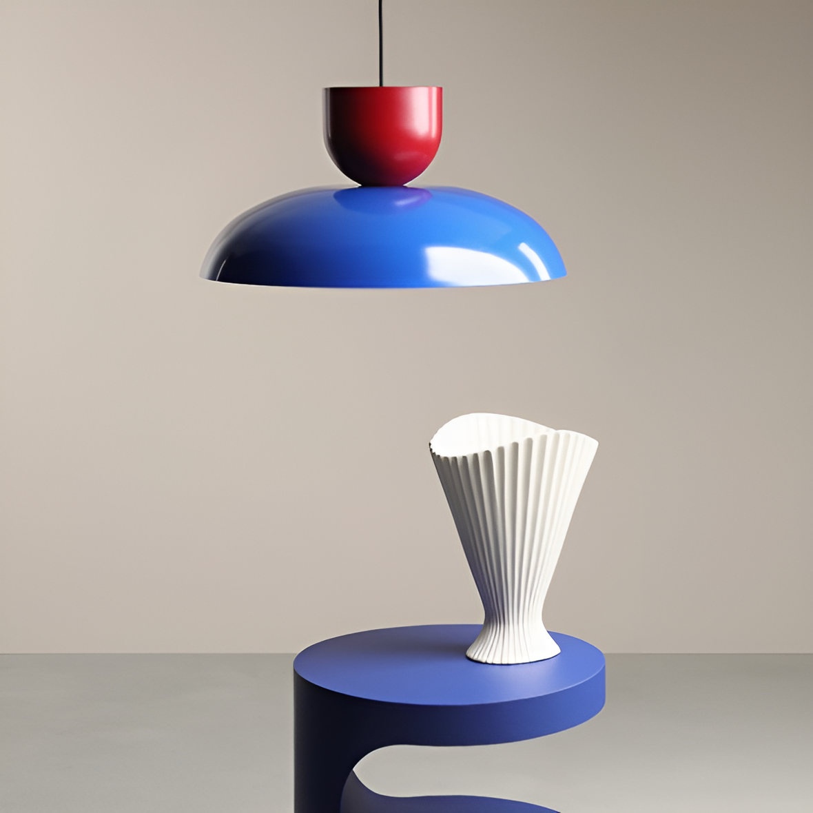 Ella blue hanging lamp with red
