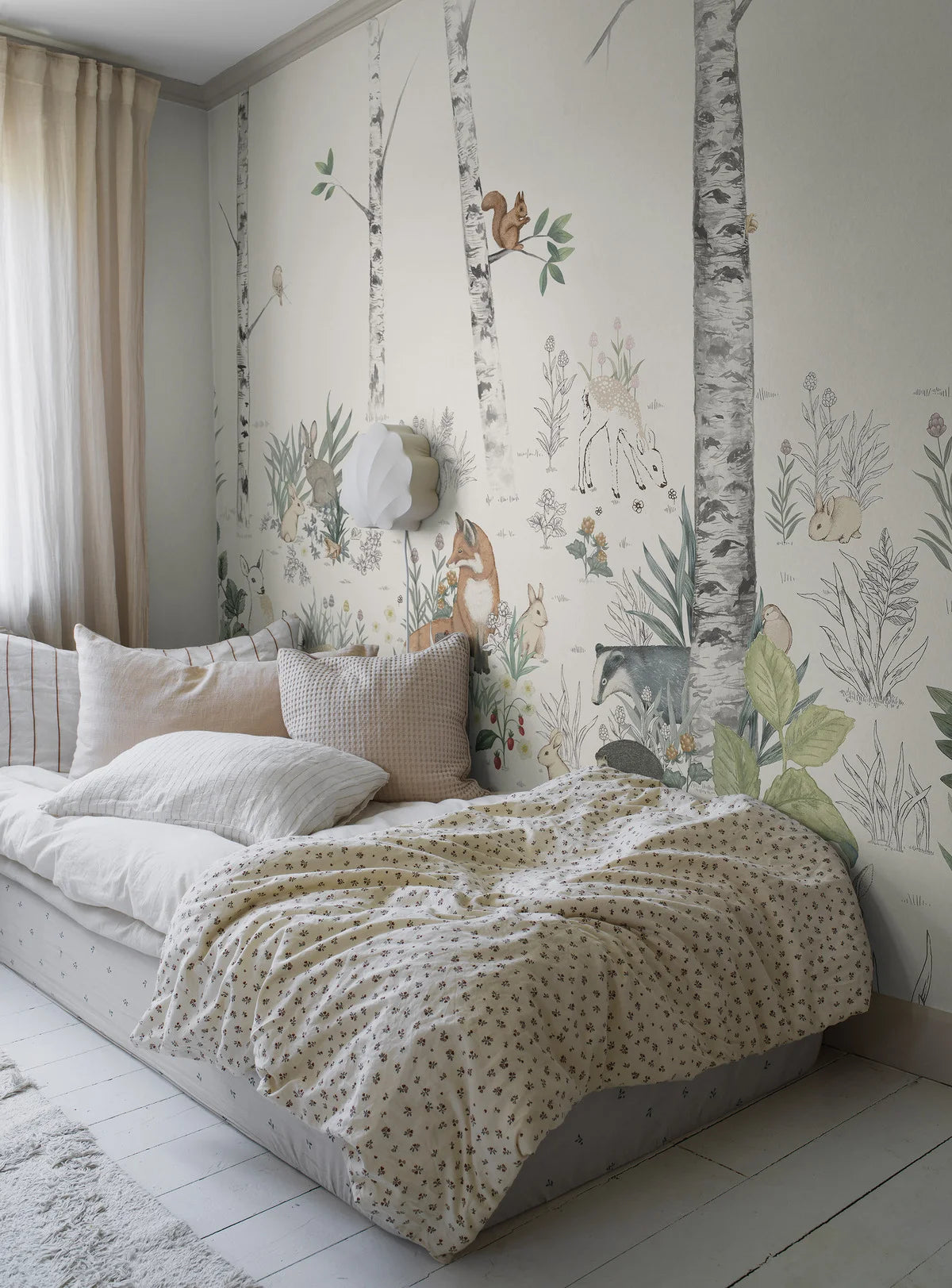 Children's mural with a forest landscape MAGIC FOREST warm white