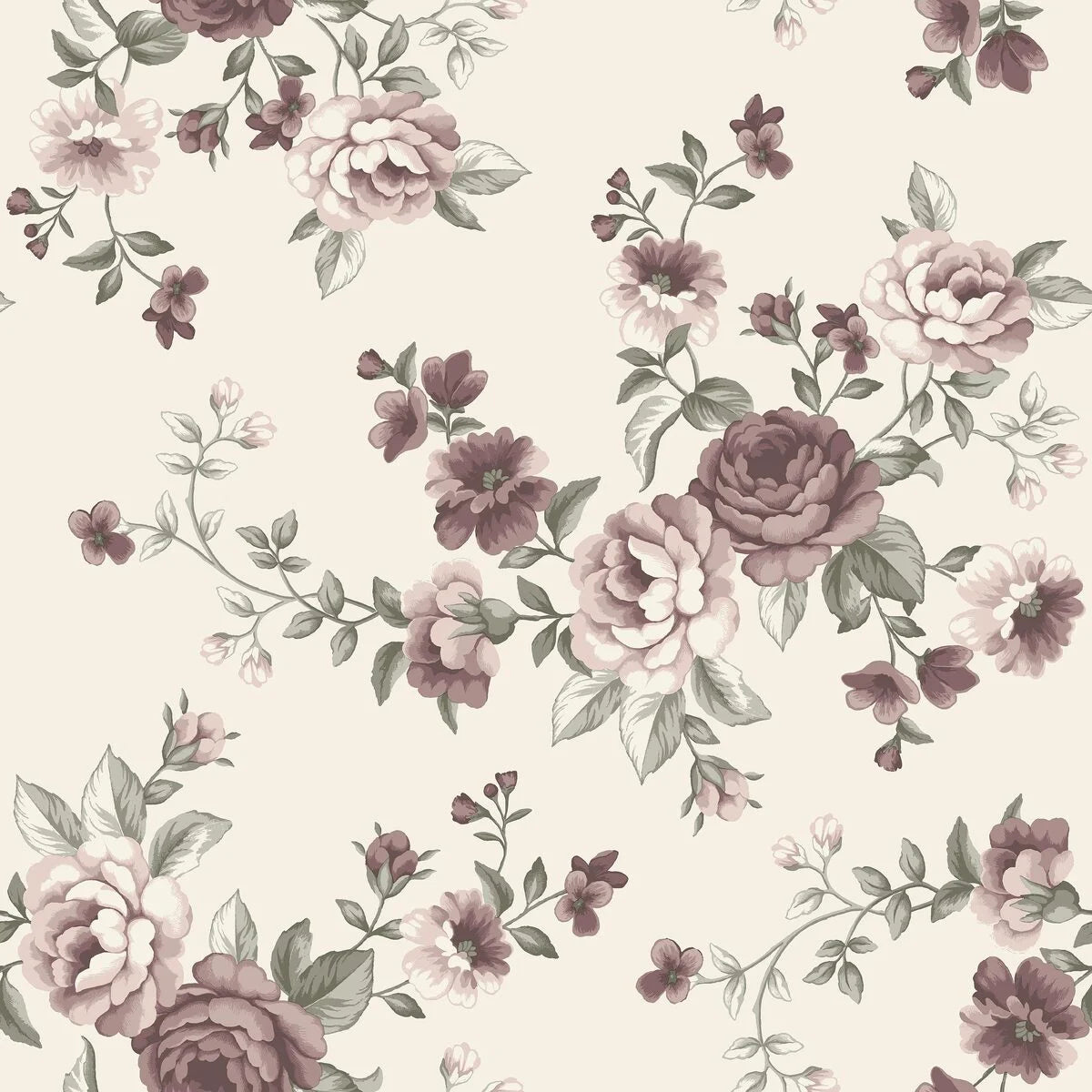 NOMI Beige Floral Plant Motif Wallpaper