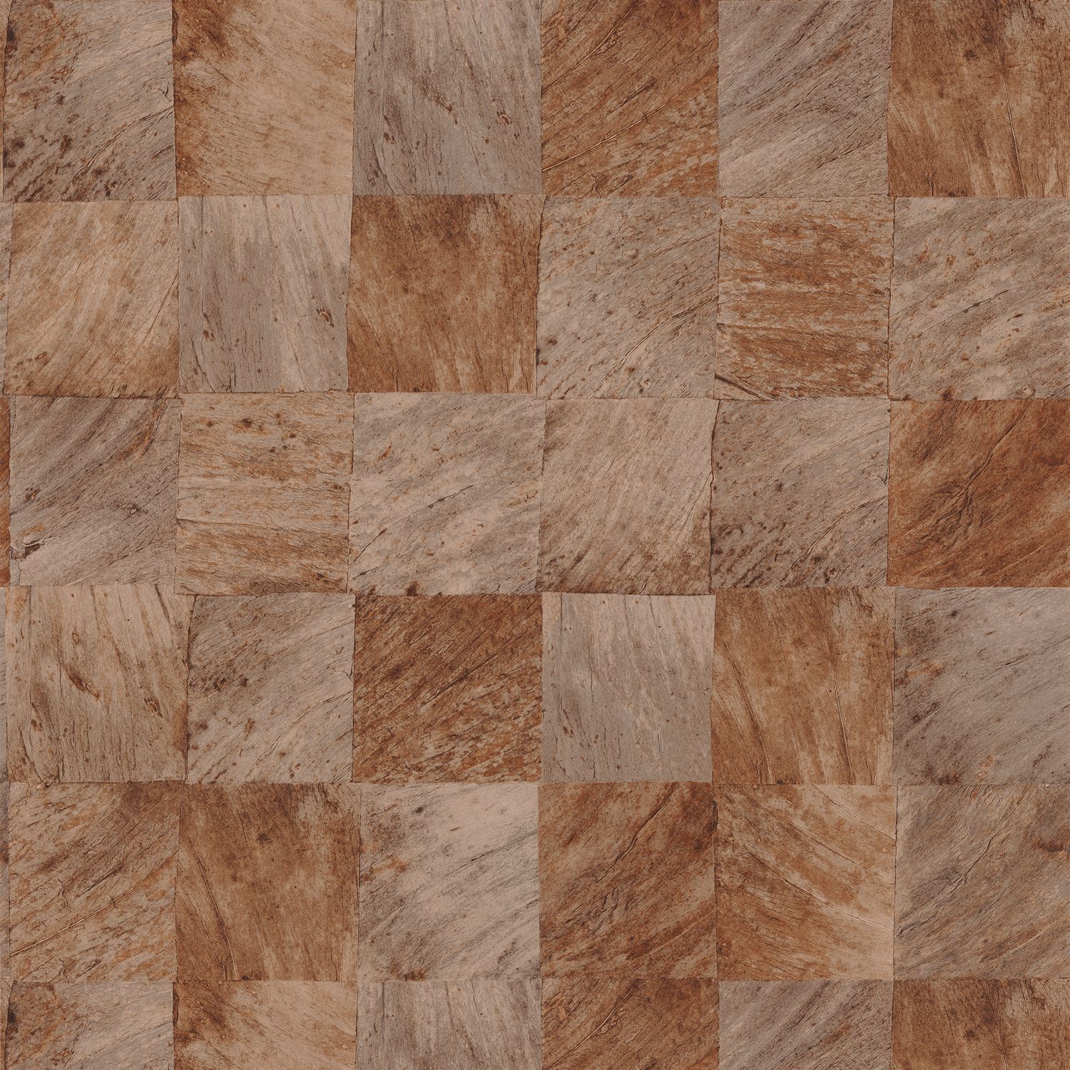 Structural wallpaper with a geometric wood-like pattern ABALE - Tobacco brown