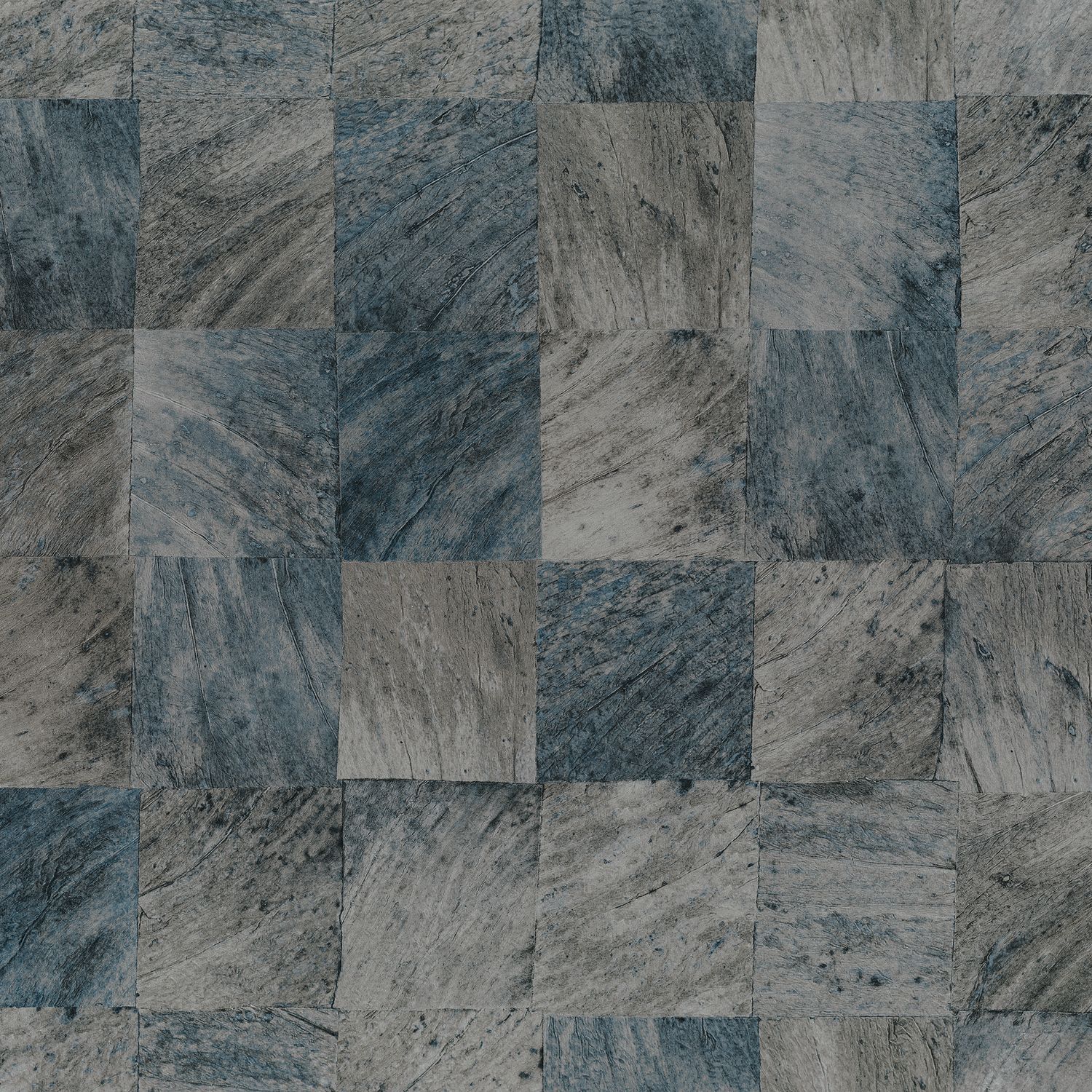Structural wallpaper with a geometric wood-like pattern ABALE - MARINE dark blue