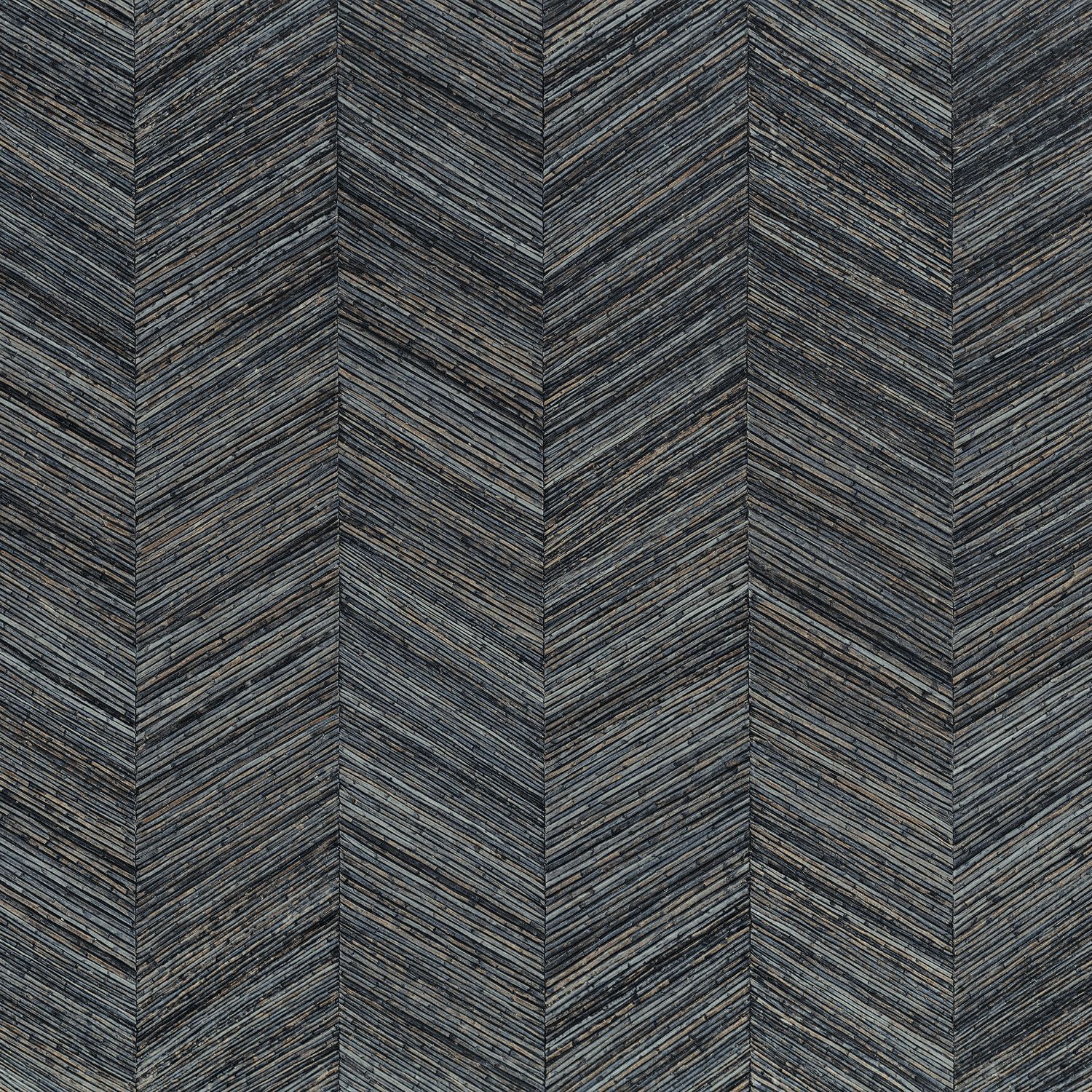 Geometric structural wallpaper imitating wood with a herringbone pattern OCOTEA - ORAGE dark gray