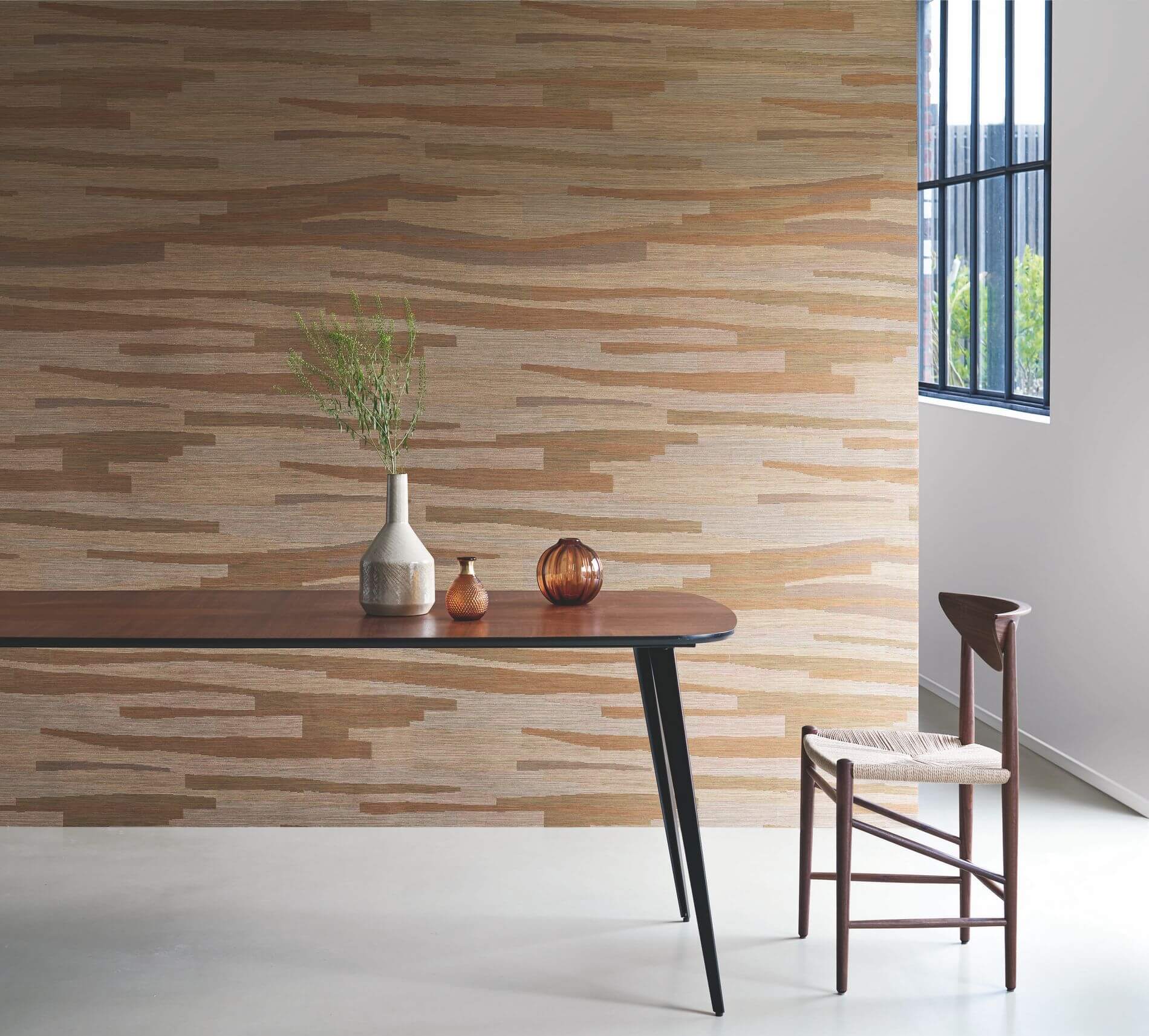Textile wallpaper with a striped structure and jacquard weave HALANA - CAPPUCCINO coffee