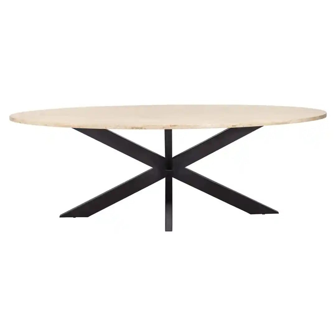 AVALON oval table travertine with a brown base