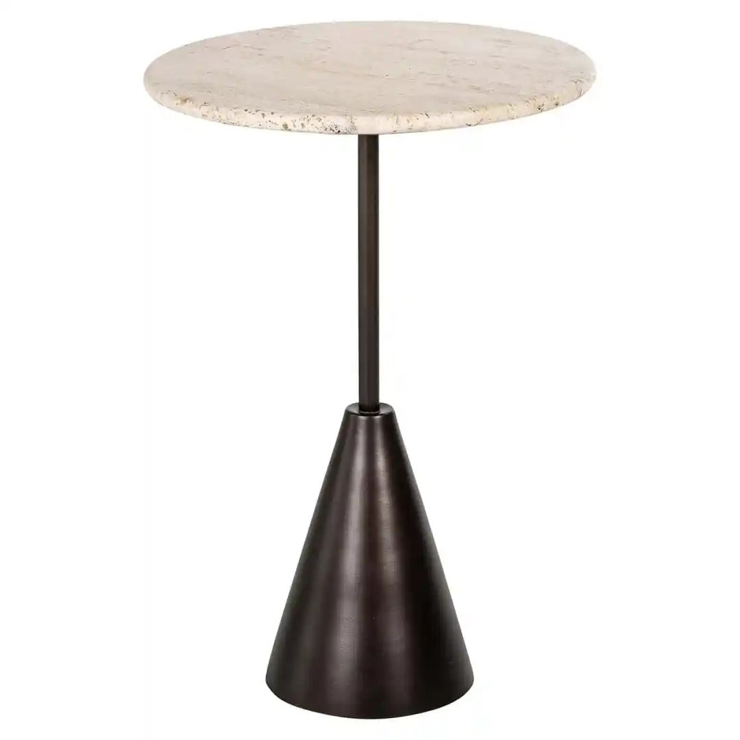 AVALON side table travertine with a brown base