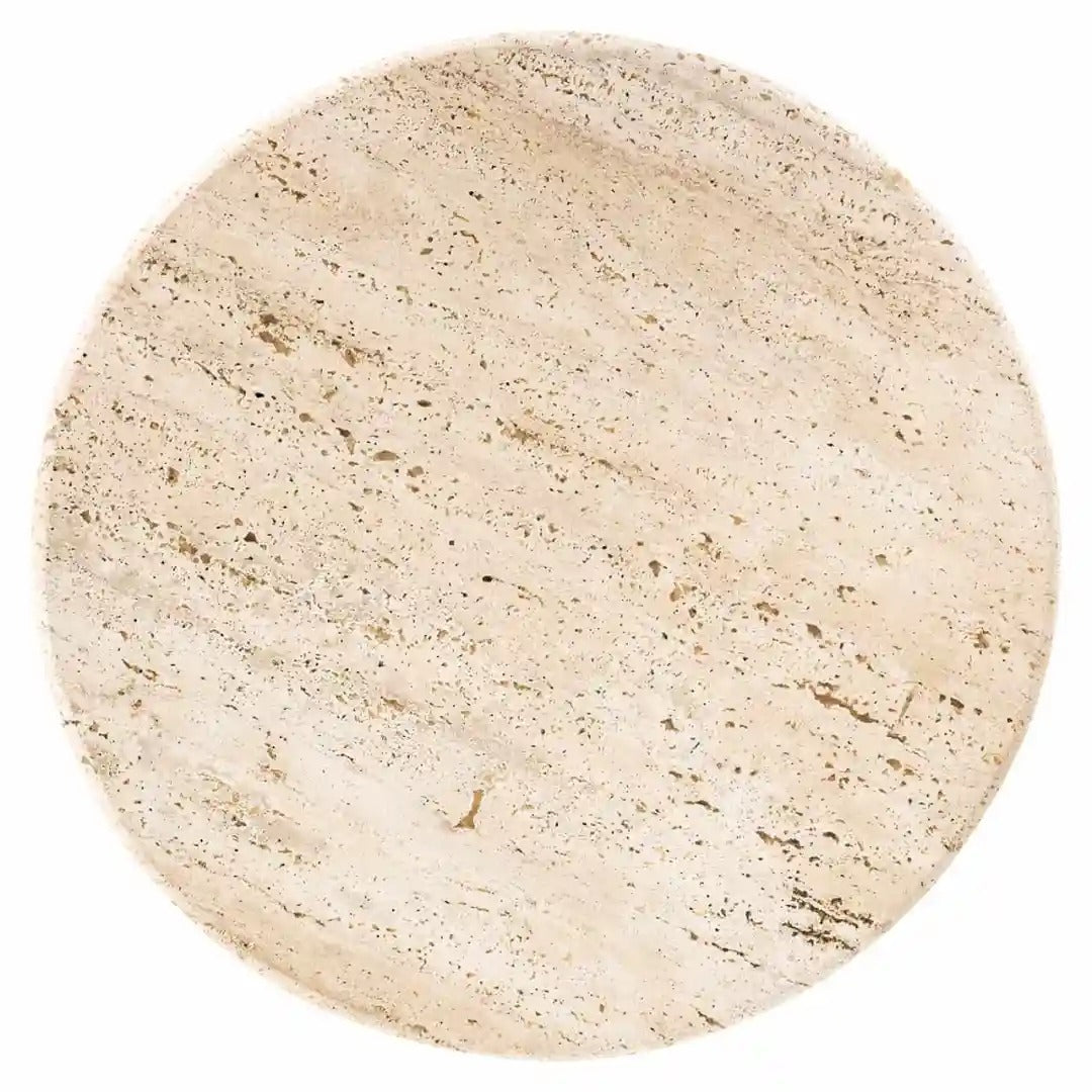 AVALON side table travertine with a brown base