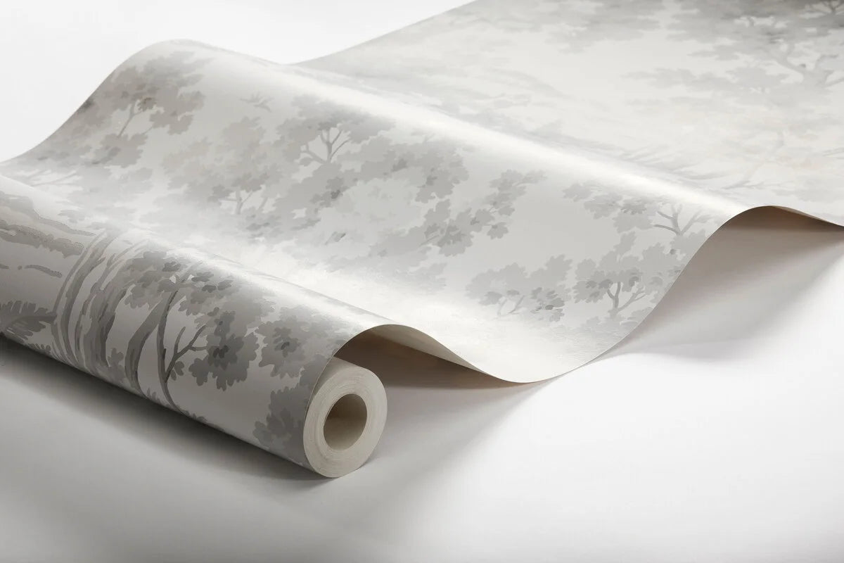 Vlies-Tapete mit pflanzlichem Muster COUNTRYSIDE MORNING weiß mit grau