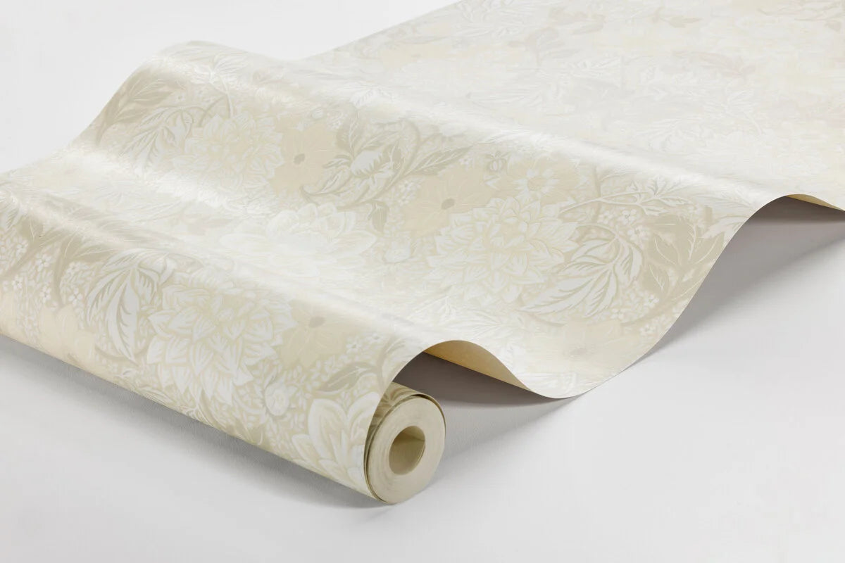 Vlies-Tapete mit Pflanzenmuster DAHLIA GARDEN warmweiß mit beige