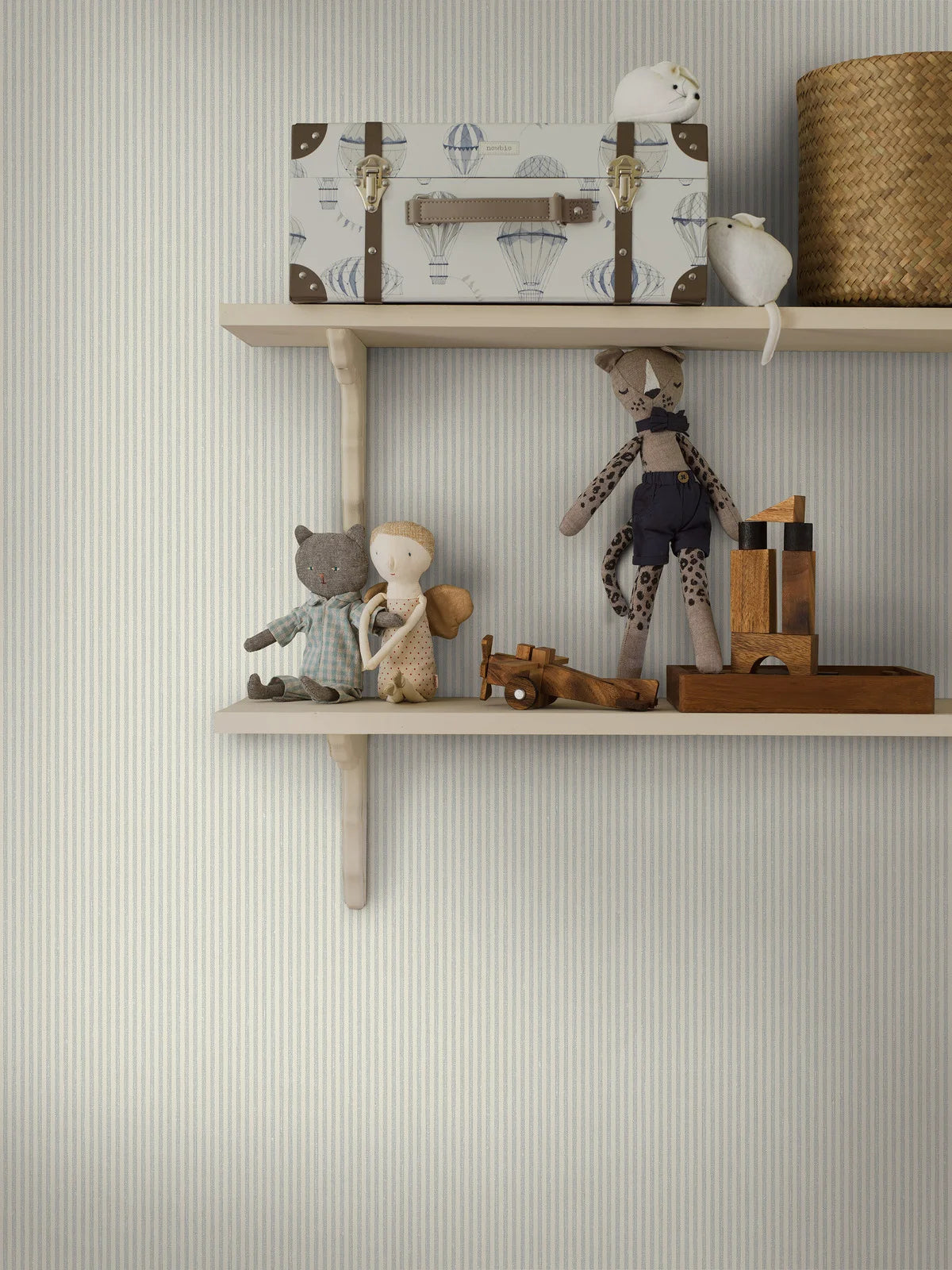 Structural wallpaper imitating striped linen POLKA STRIPE blue with beige