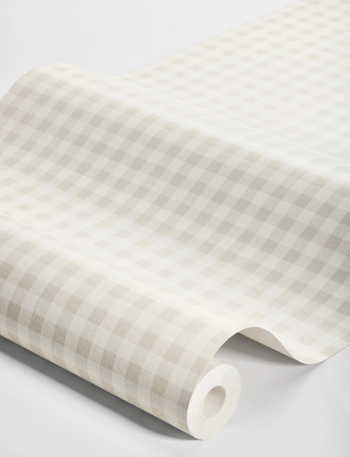 Structural wallpaper imitating linen in plaid PICNIC CHECK gray with beige