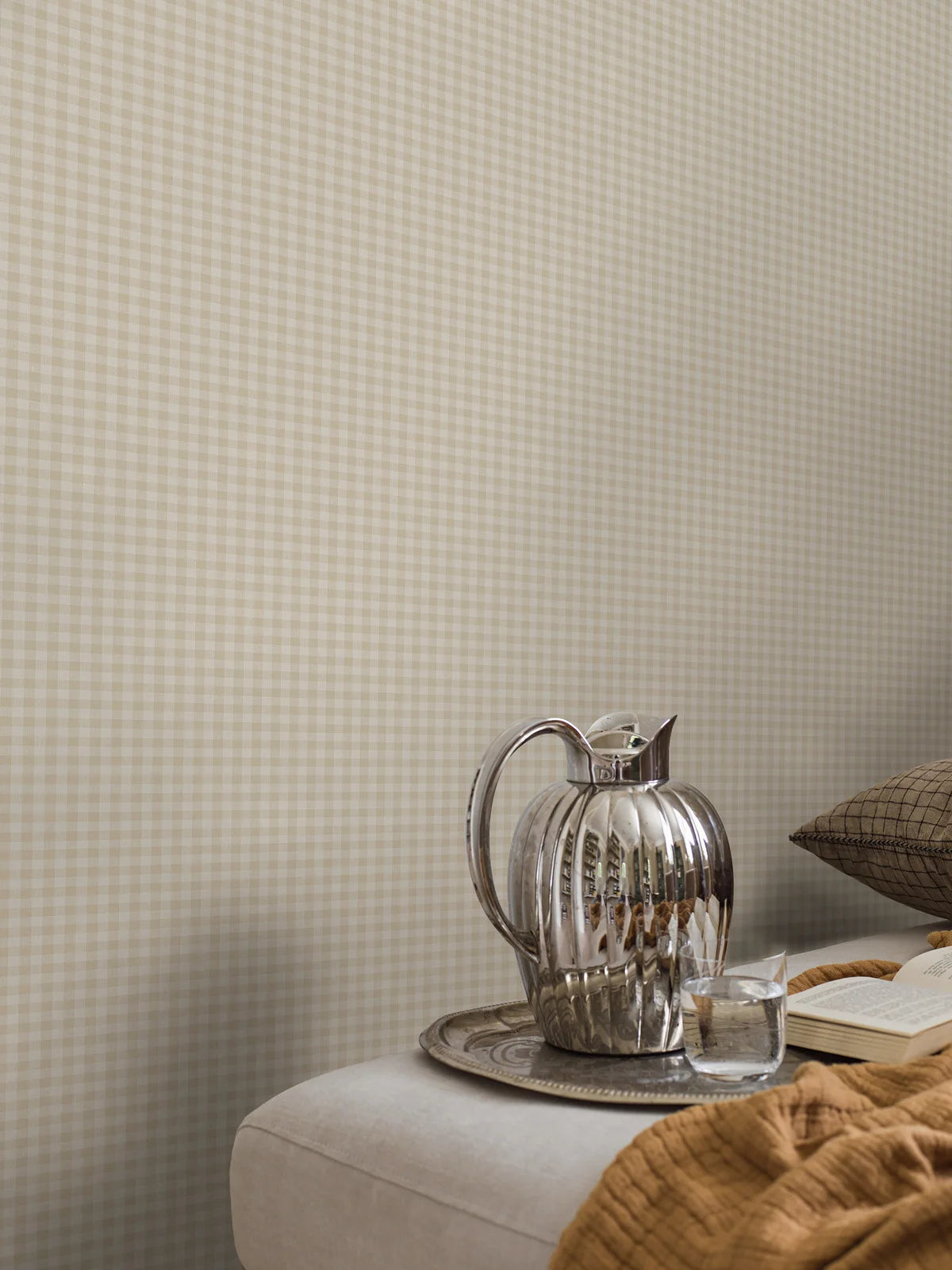 Structural wallpaper imitating linen in a checkered pattern PICNIC CHECK beige
