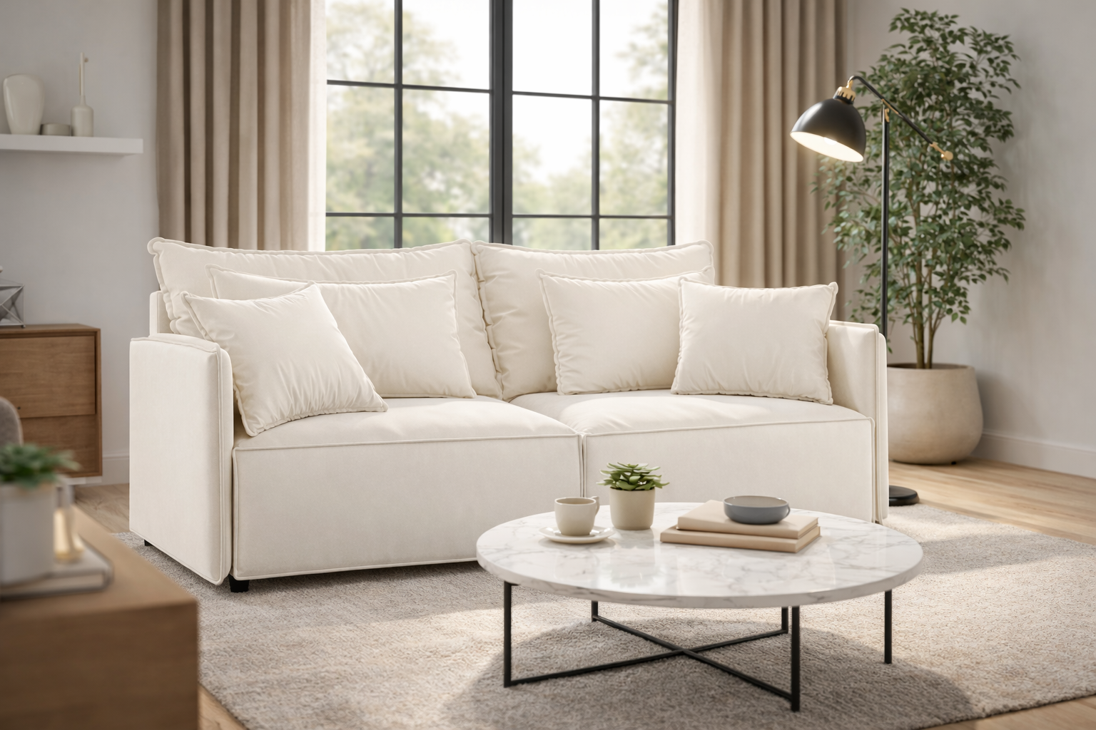 Velvet Sofa with Sleeping Function FABIEN Beige