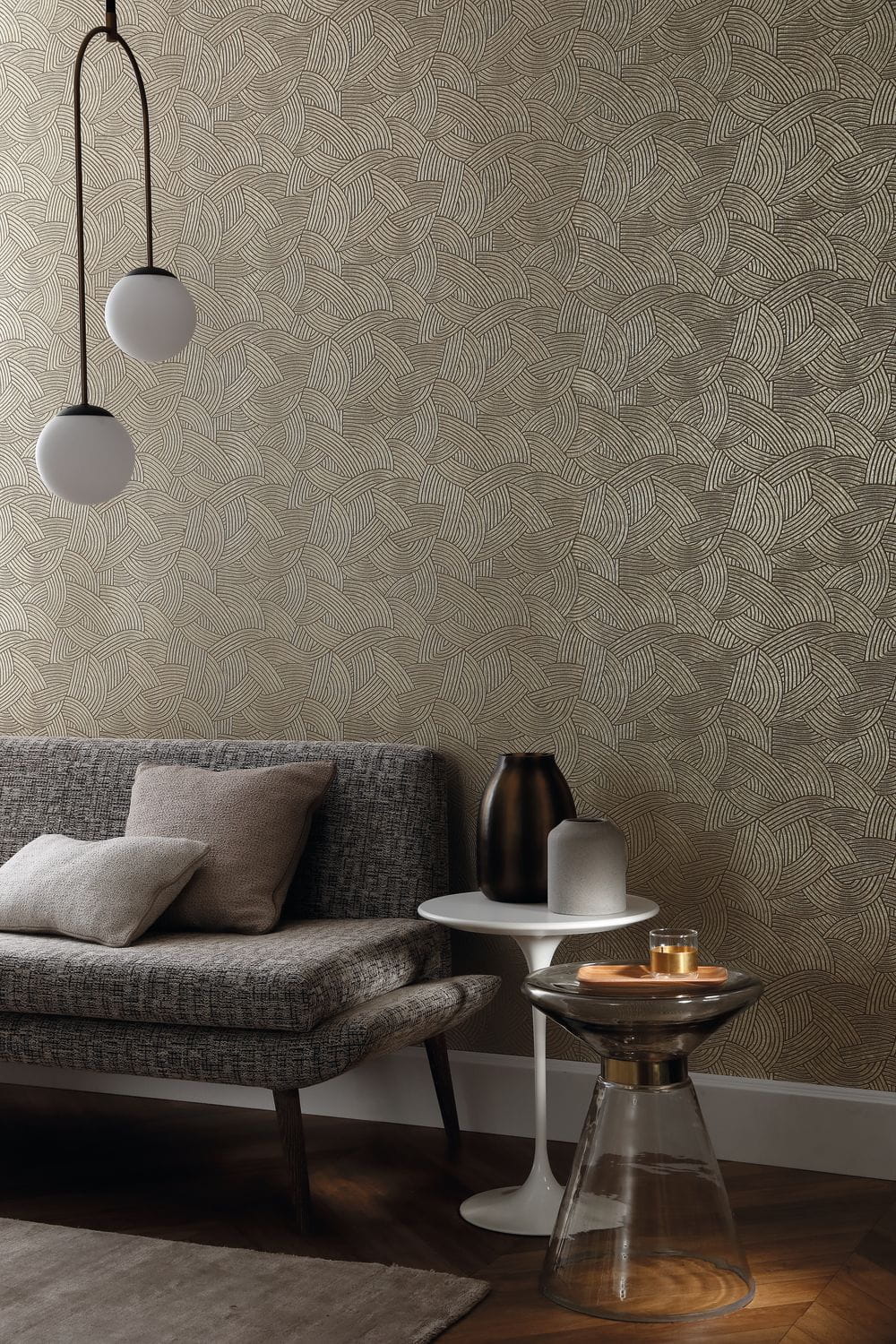 Metallic 3D Structural Wallpaper with Geometric Pattern ASSOUAN - BEIGE