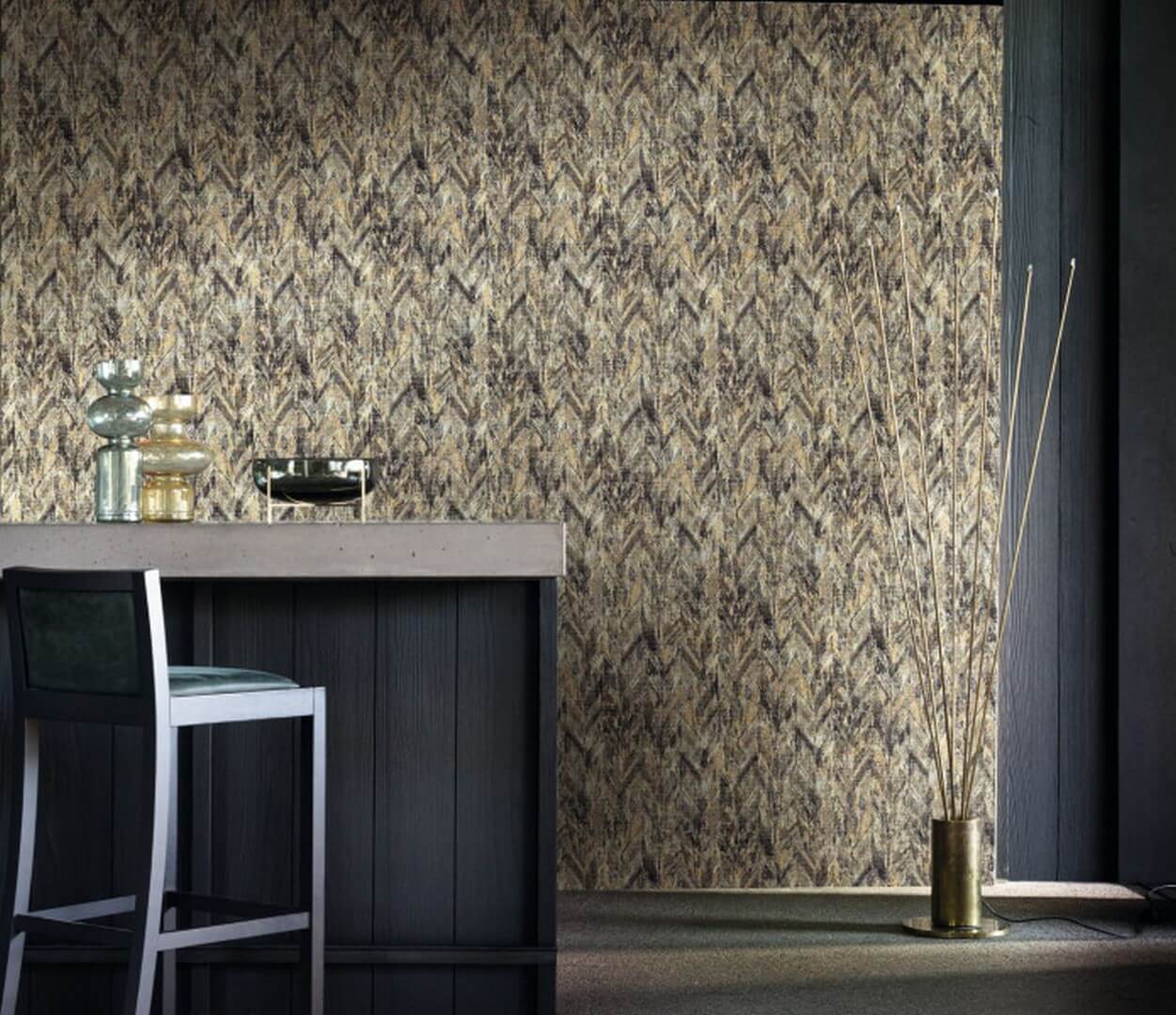 Textile structural jacquard wallpaper with abstract pattern ARAPAHO - SABLE PIERRE- BLEUE beige with blue