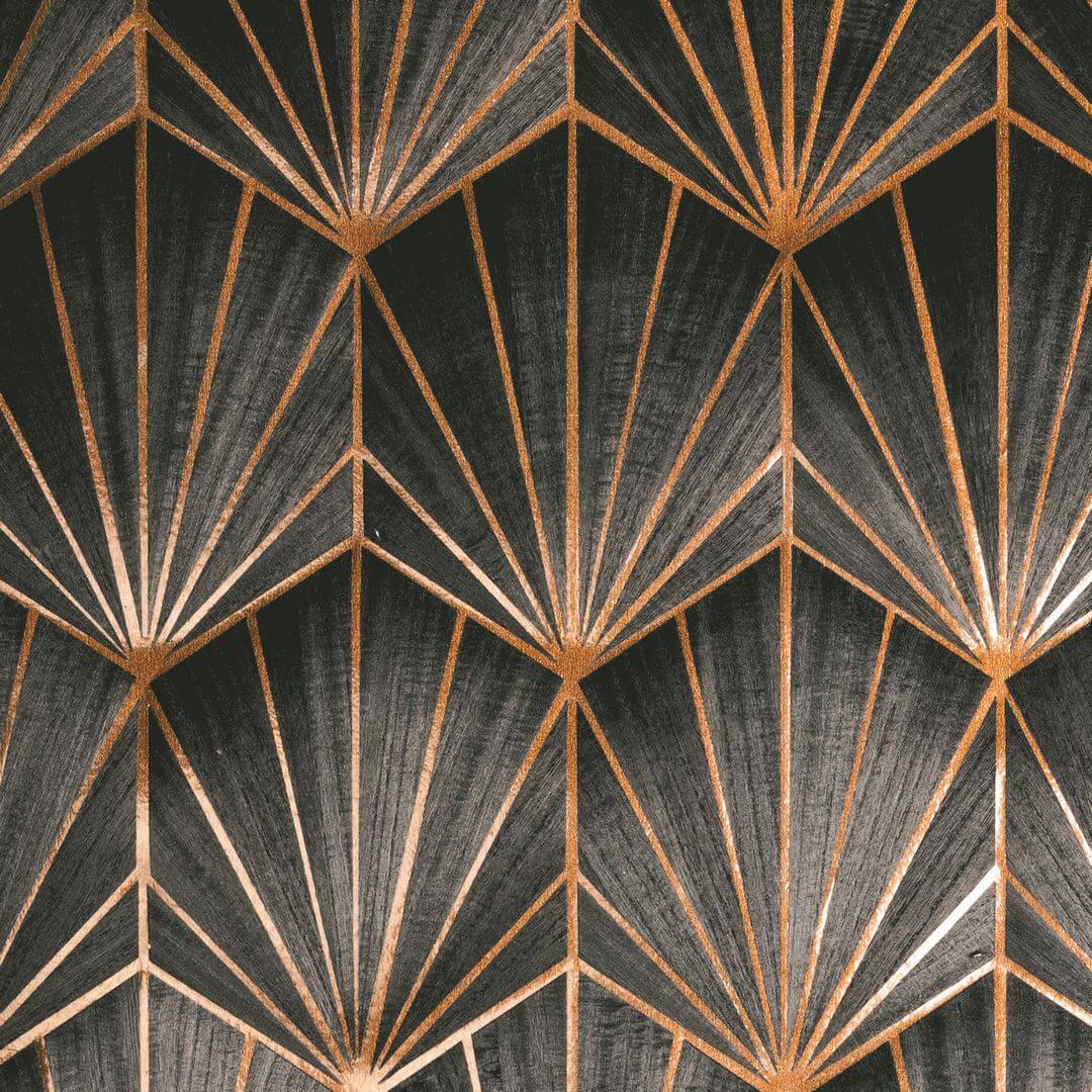 Art Deco Geometric Pattern Veneered Wallpaper MYTHIQUE - CARBONE BRONZE Dark Brown