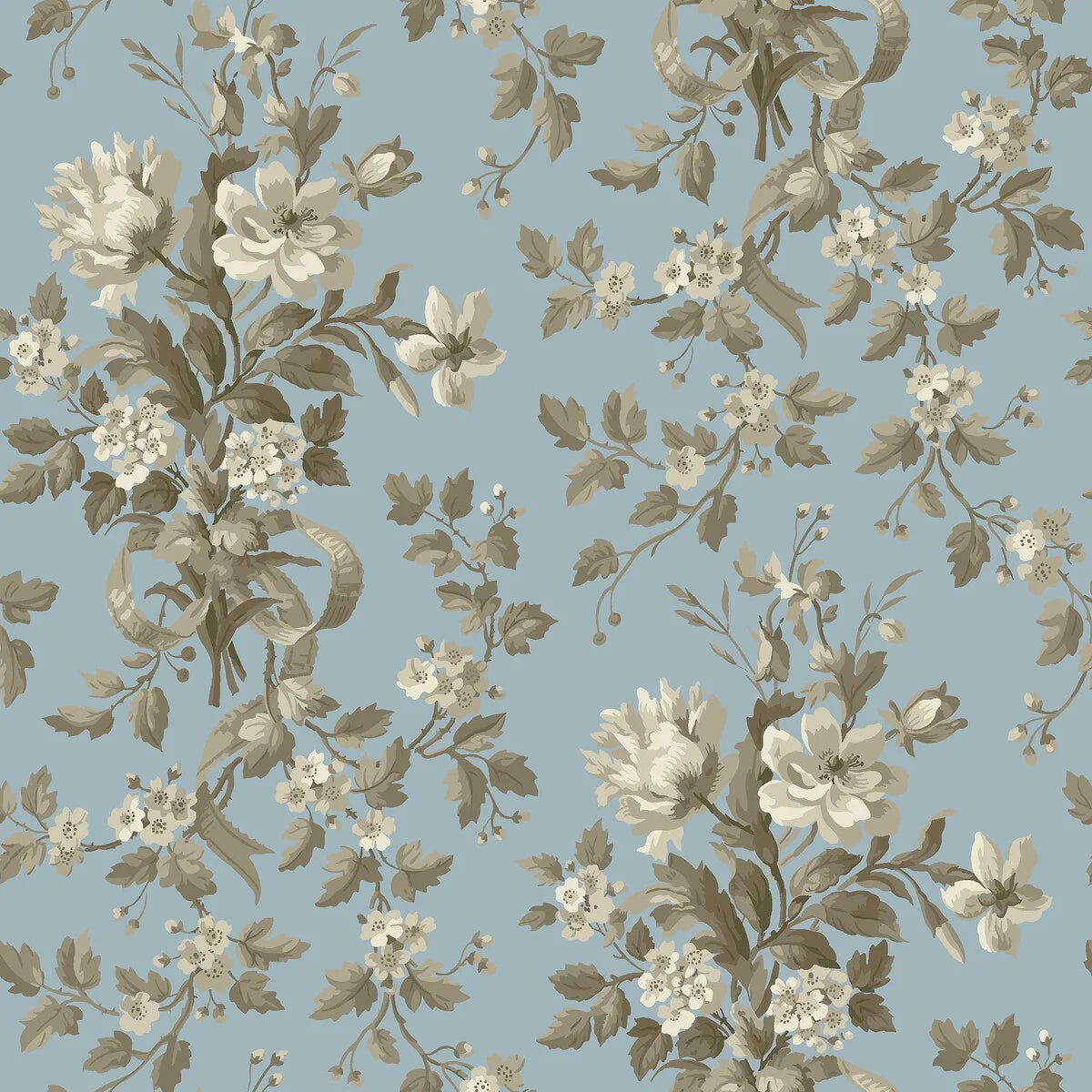 Non-woven paper wallpaper with a botanical pattern TULLGARN blue with green
