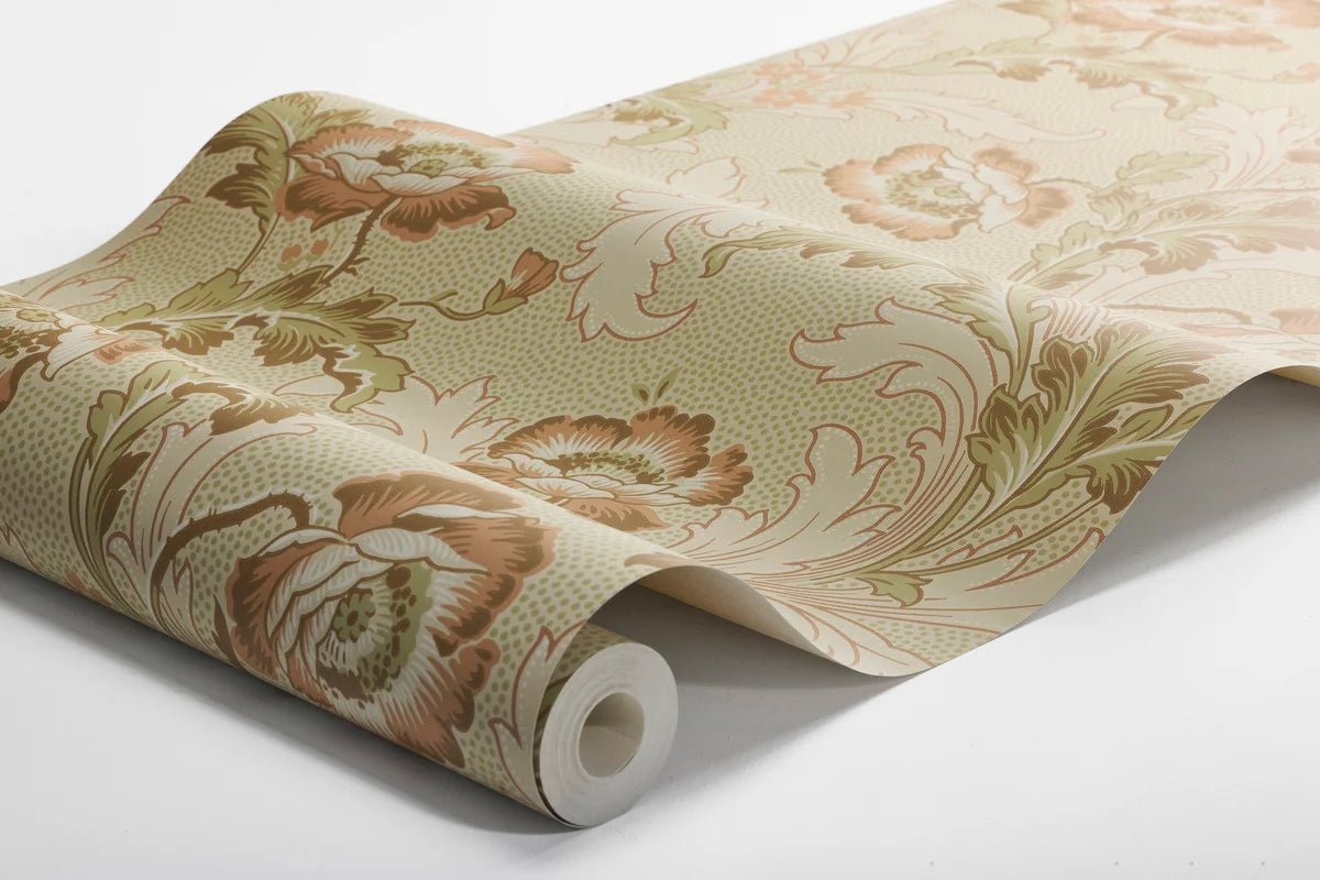 Vlies-Tapete mit pflanzlichem Muster GÖTEBORG beige mit grünem Akzent