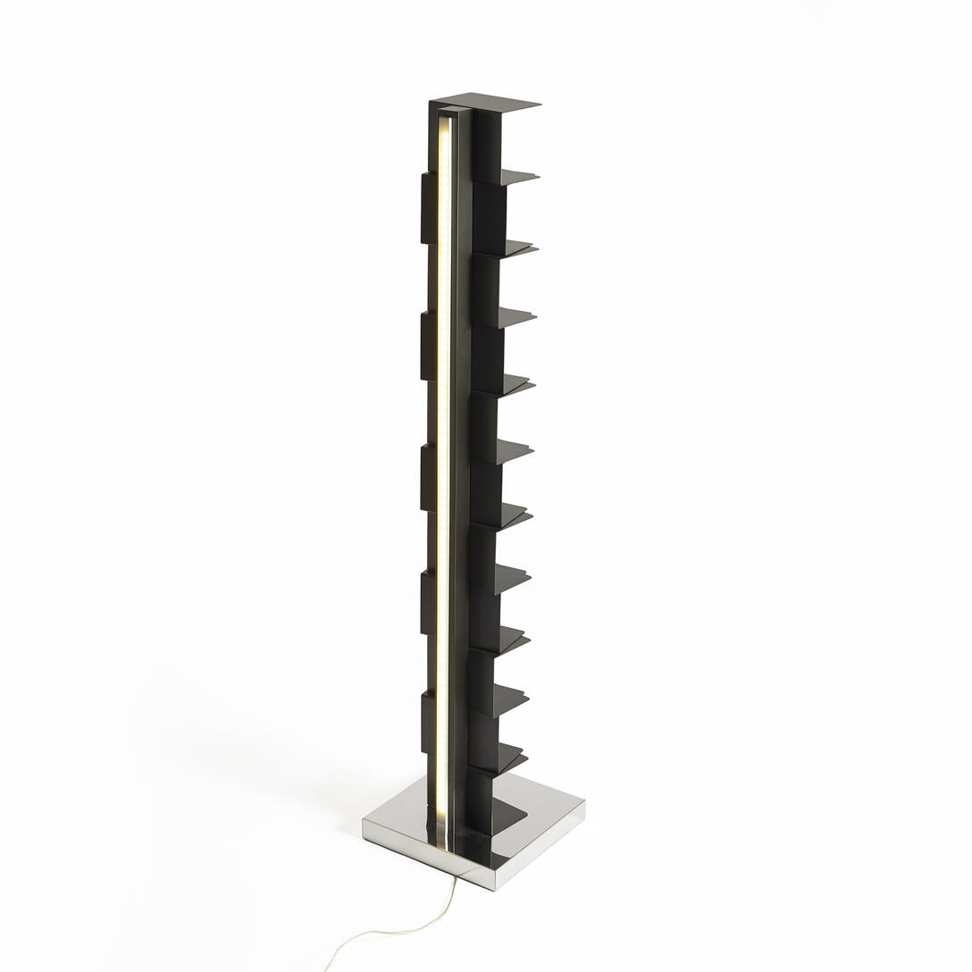 Illuminated shelf PTOLOMEO LUCE black with a steel base
