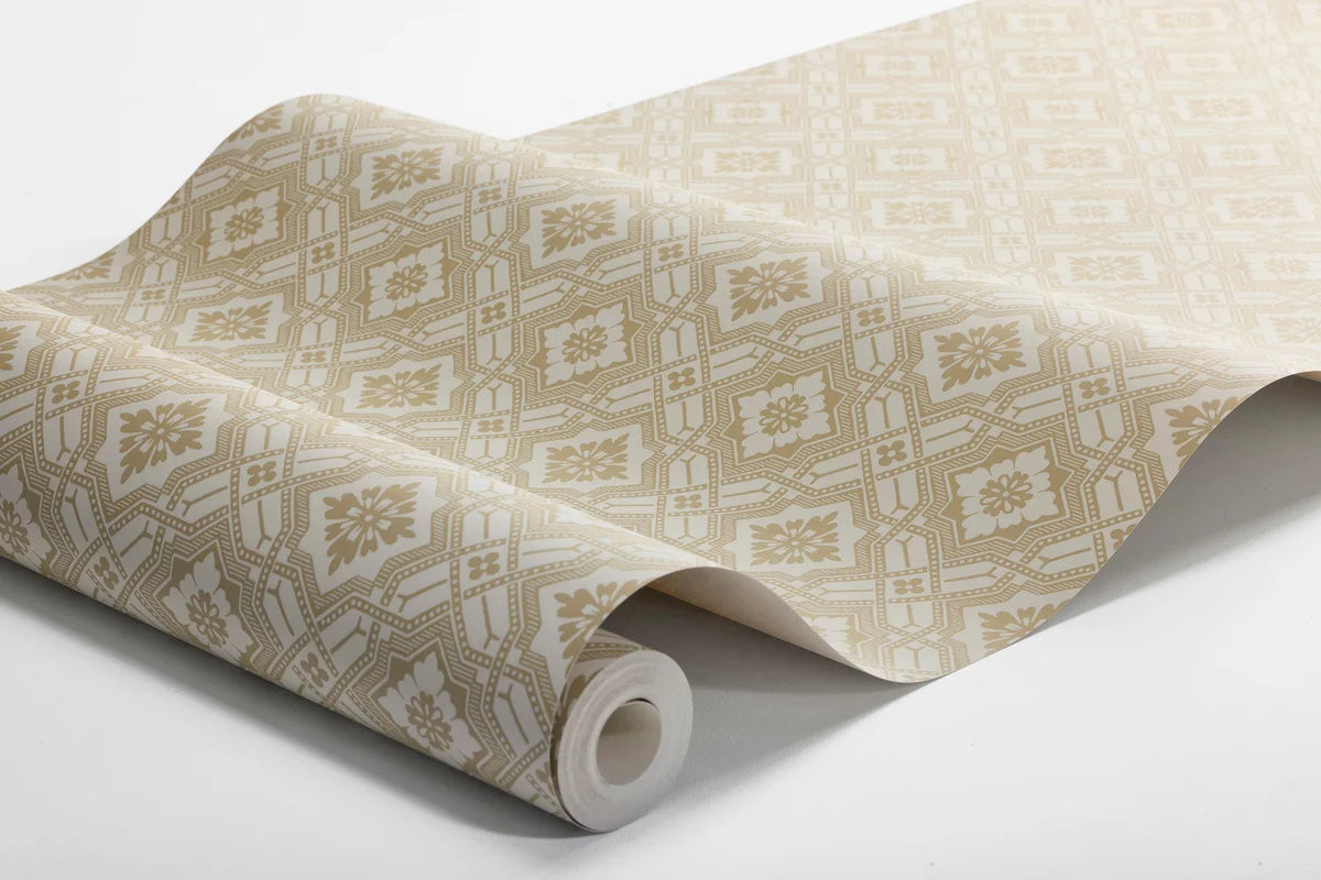 Non-woven paper wallpaper with geometric pattern FRIEDRICH golden-beige