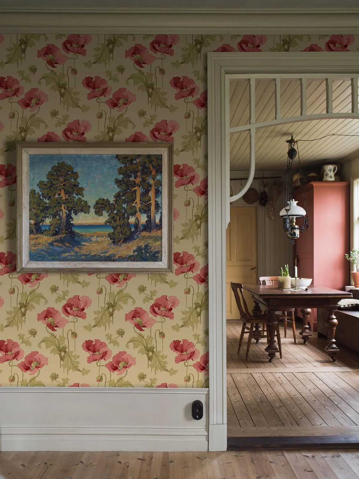 VALLMO beige mit rosa pflanzlichem Muster Vlies-Tapete