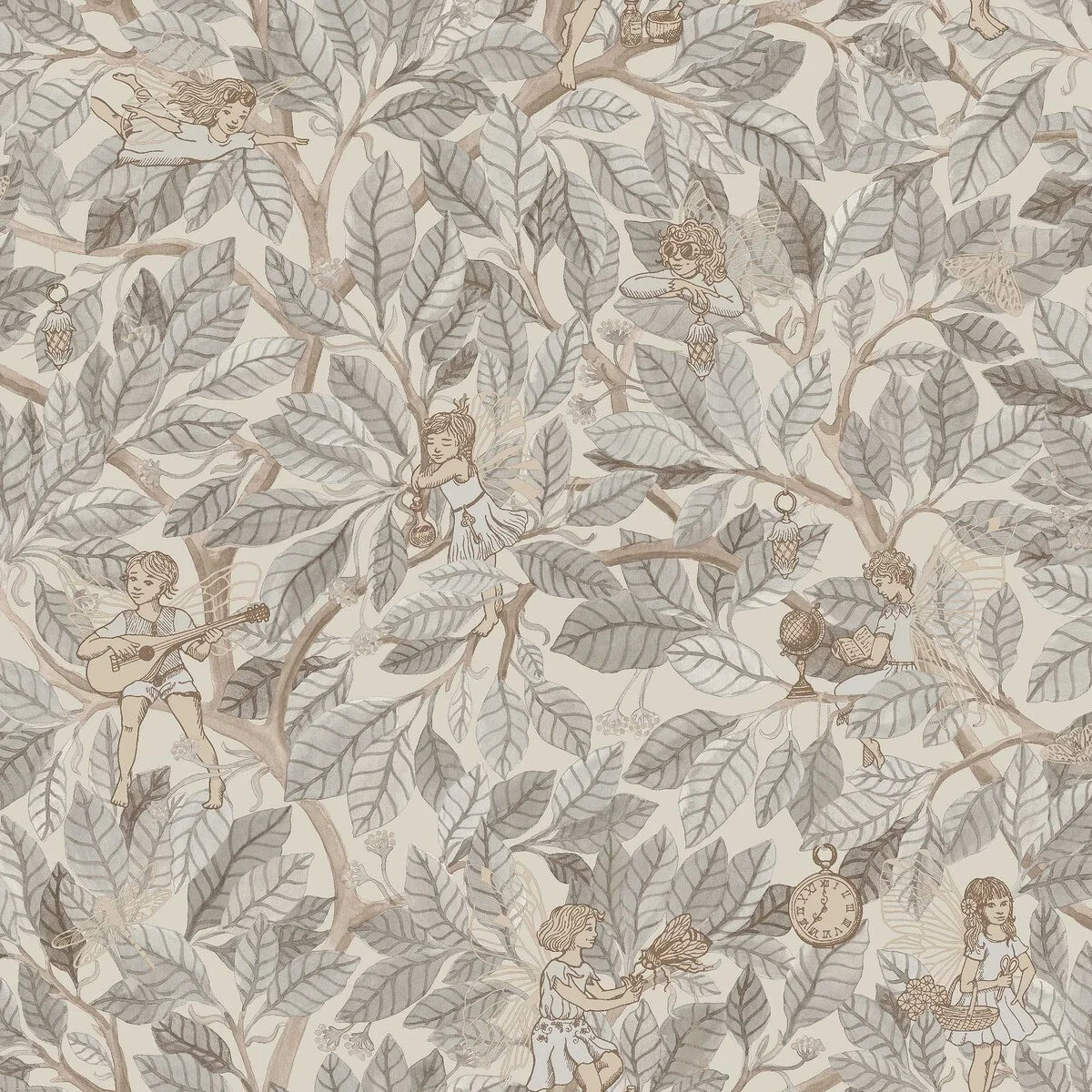 Kinder-Tapete mit Märchenmotiv von Feen FAIRIES beige