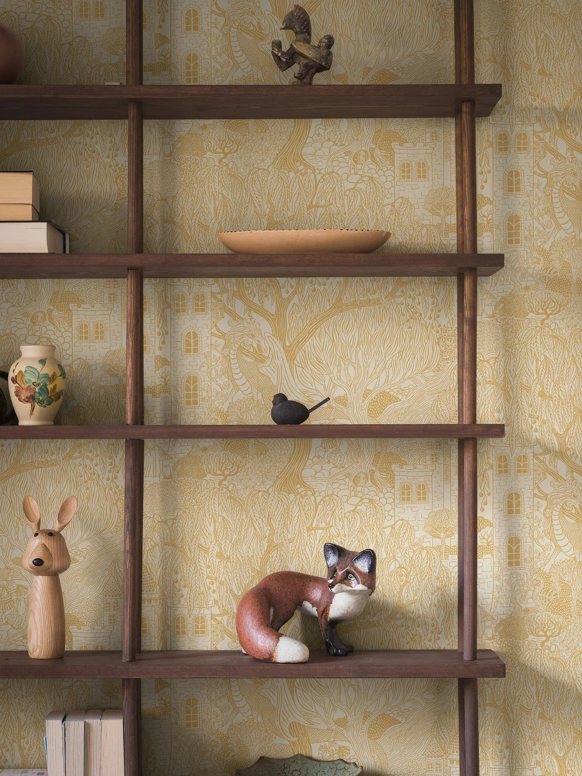 Kinder-Tapete mit dem Märchenmotiv KÖNIGREICH DER WEIDEN gelb