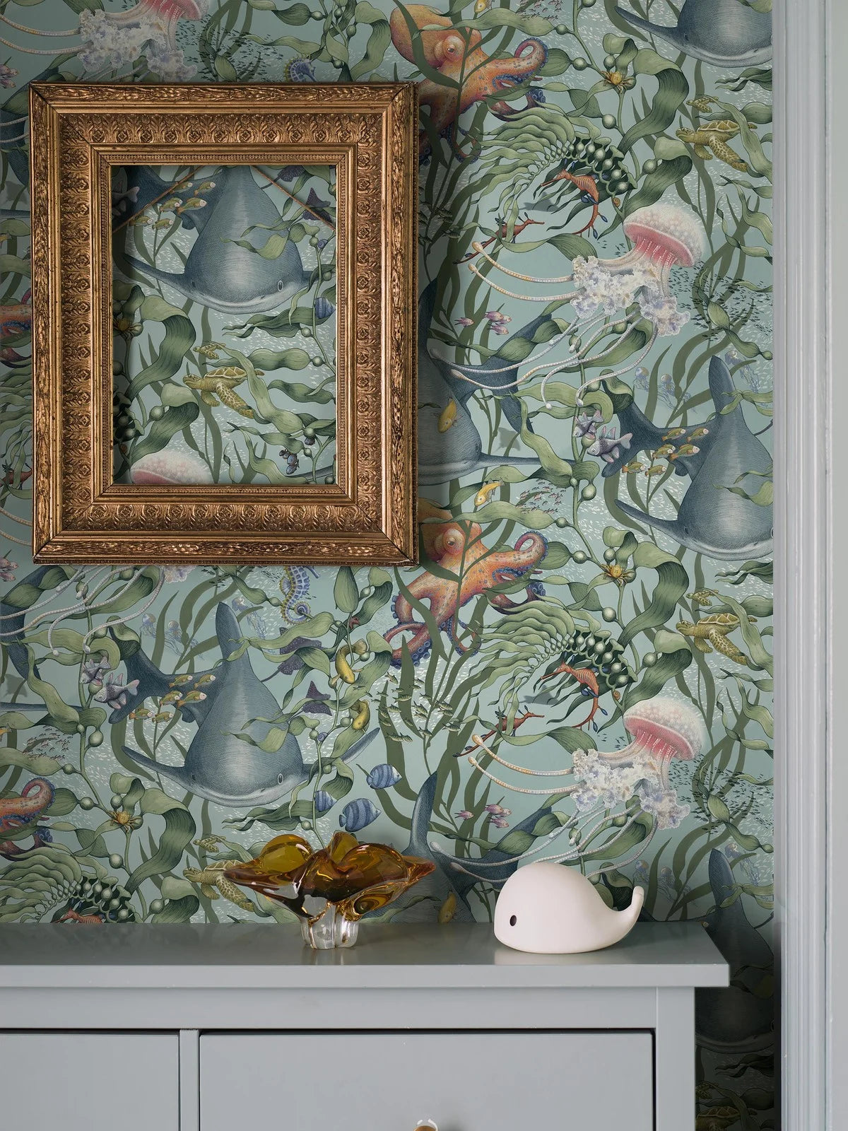 Children's wallpaper with an underwater animals theme UNDERWATER MAGIC turquoise