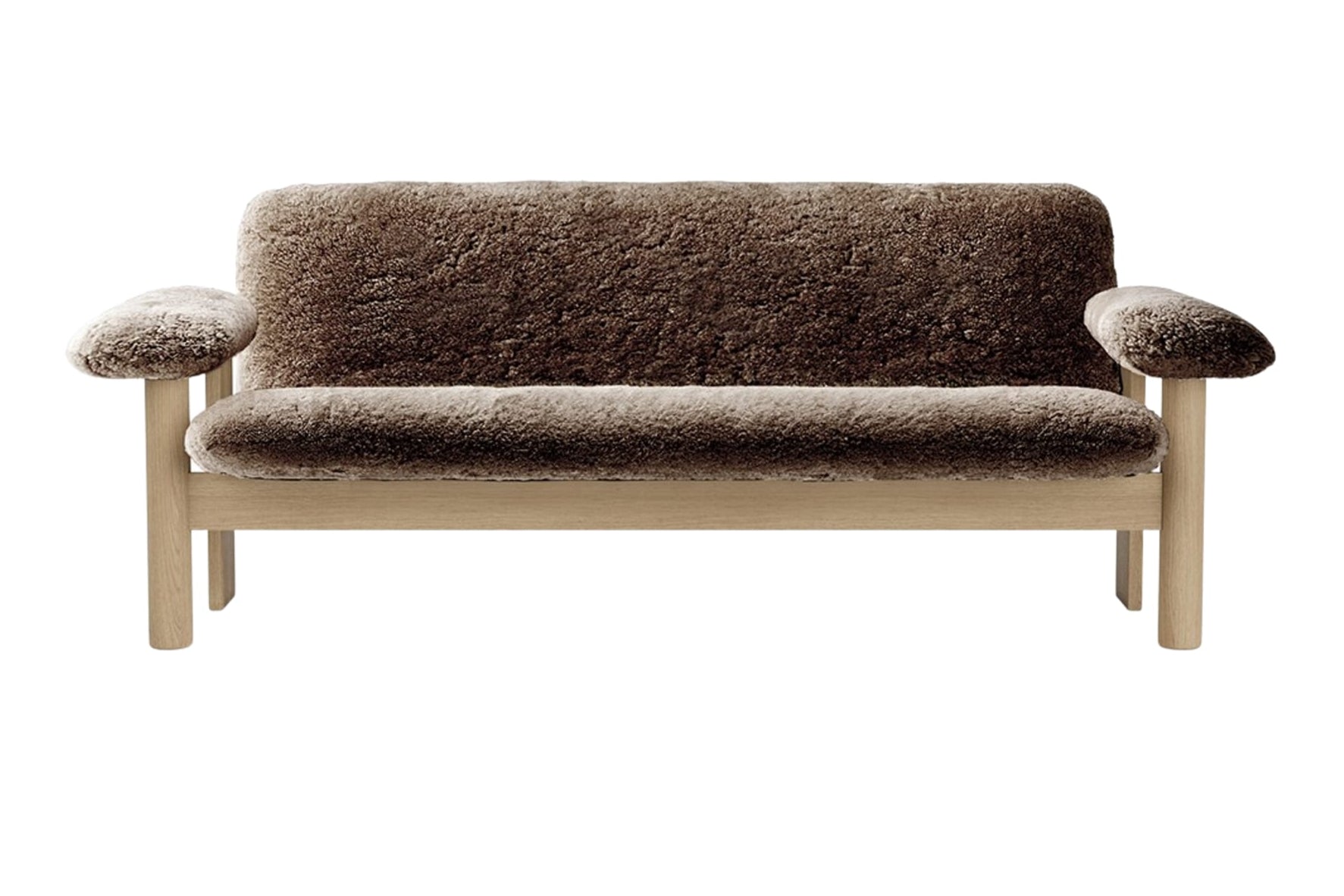 Sofa BRASILIA brązowa skóra owcza z dębową podstawą
