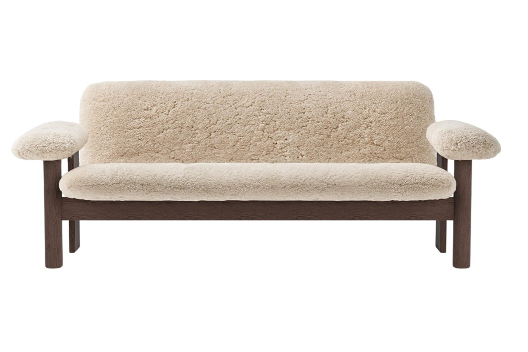 Sofa BRASILIA skóra owcza z ciemną dębową podstawą