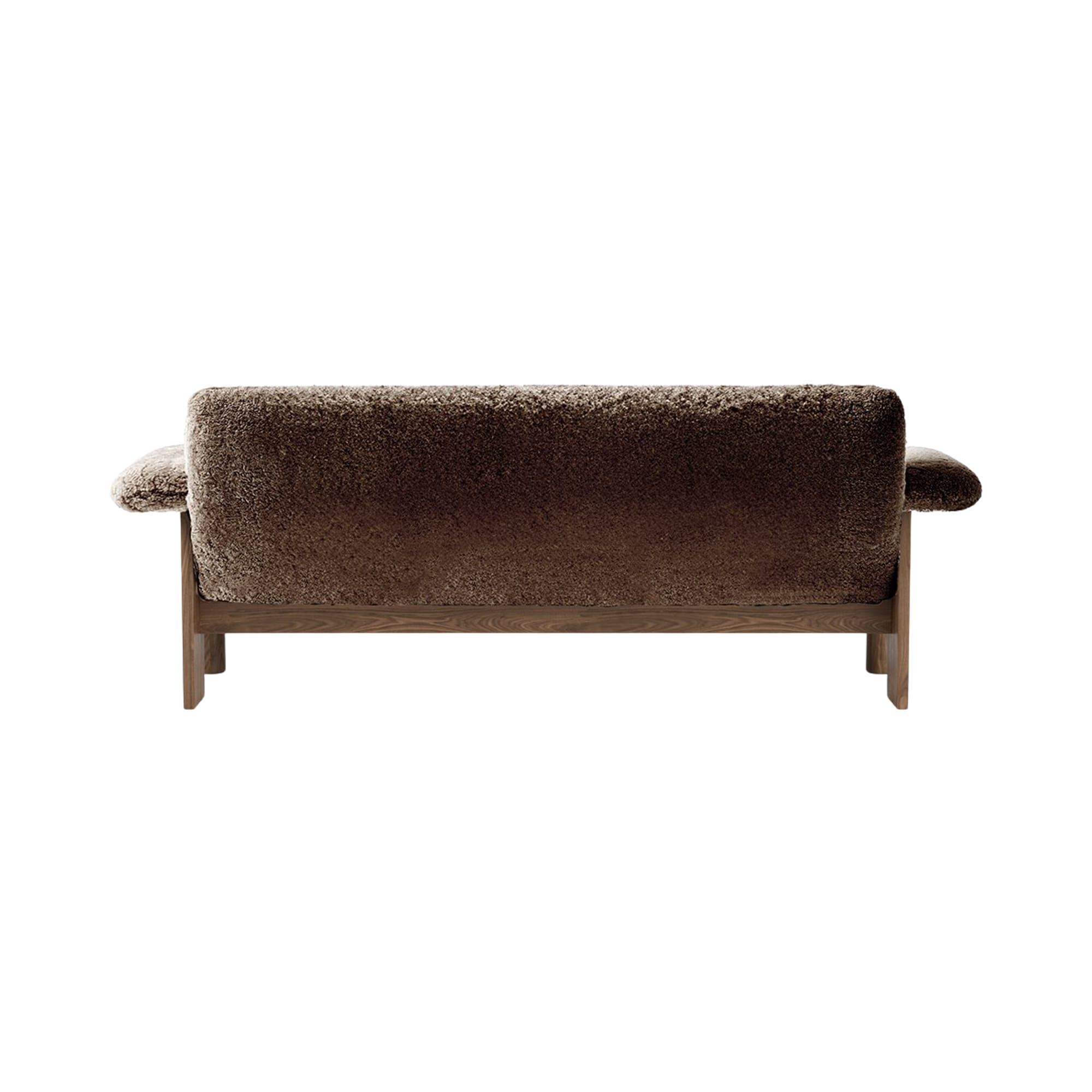 Sofa BRASILIA brązowa skóra owcza z orzechową podstawą
