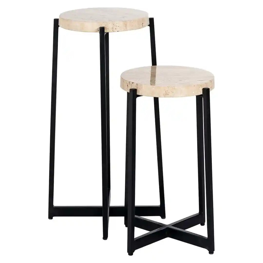 Beistelltisch-Set DILLINGER beige mit schwarzem Gestell