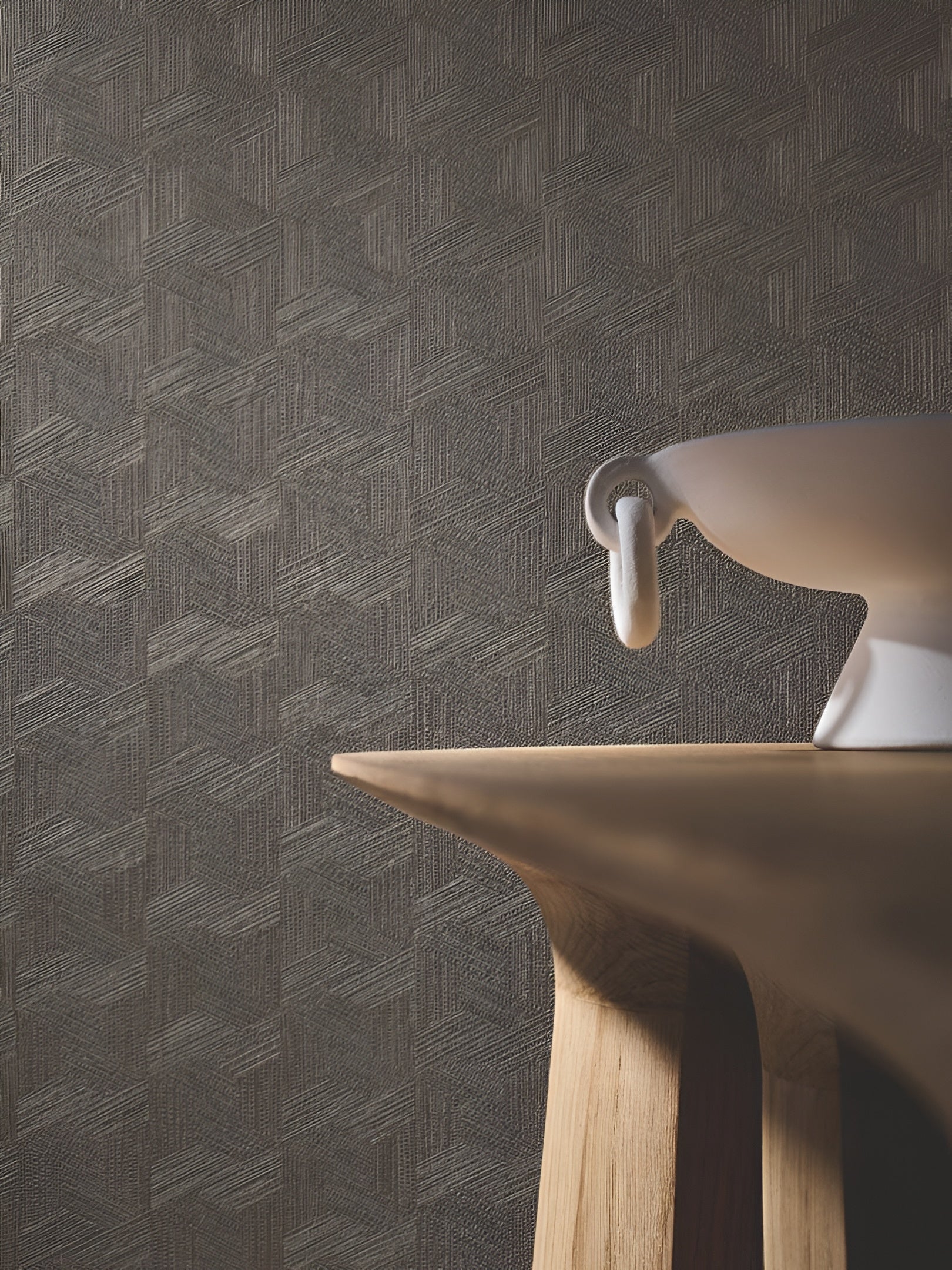 Geometric Structural Wallpaper Inspired by Banana Leaves LINDU - DARK GREEN KAKI