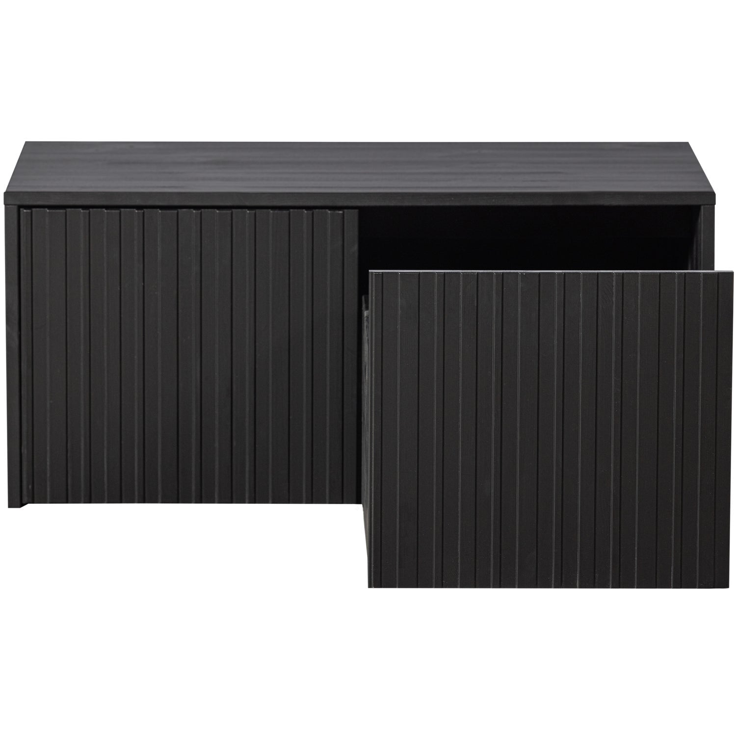 Bench with gravure drawers black pine wood