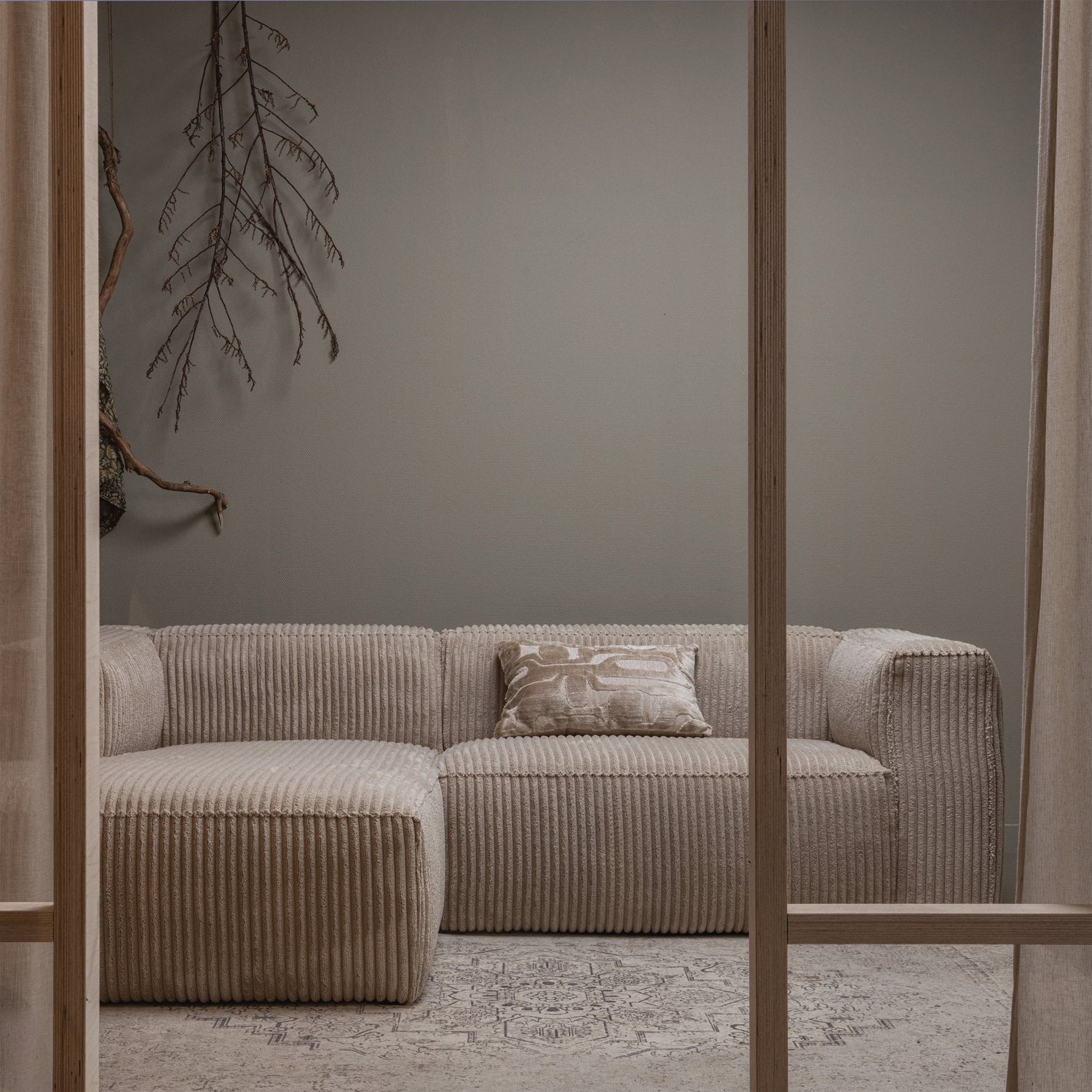 Links -handgefertigte Ecke Bohnen Beige Cord
