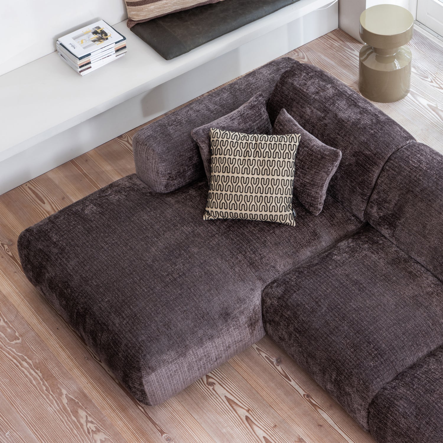 Modularer, linksseitiger Ecksofa CLOUD in Braun