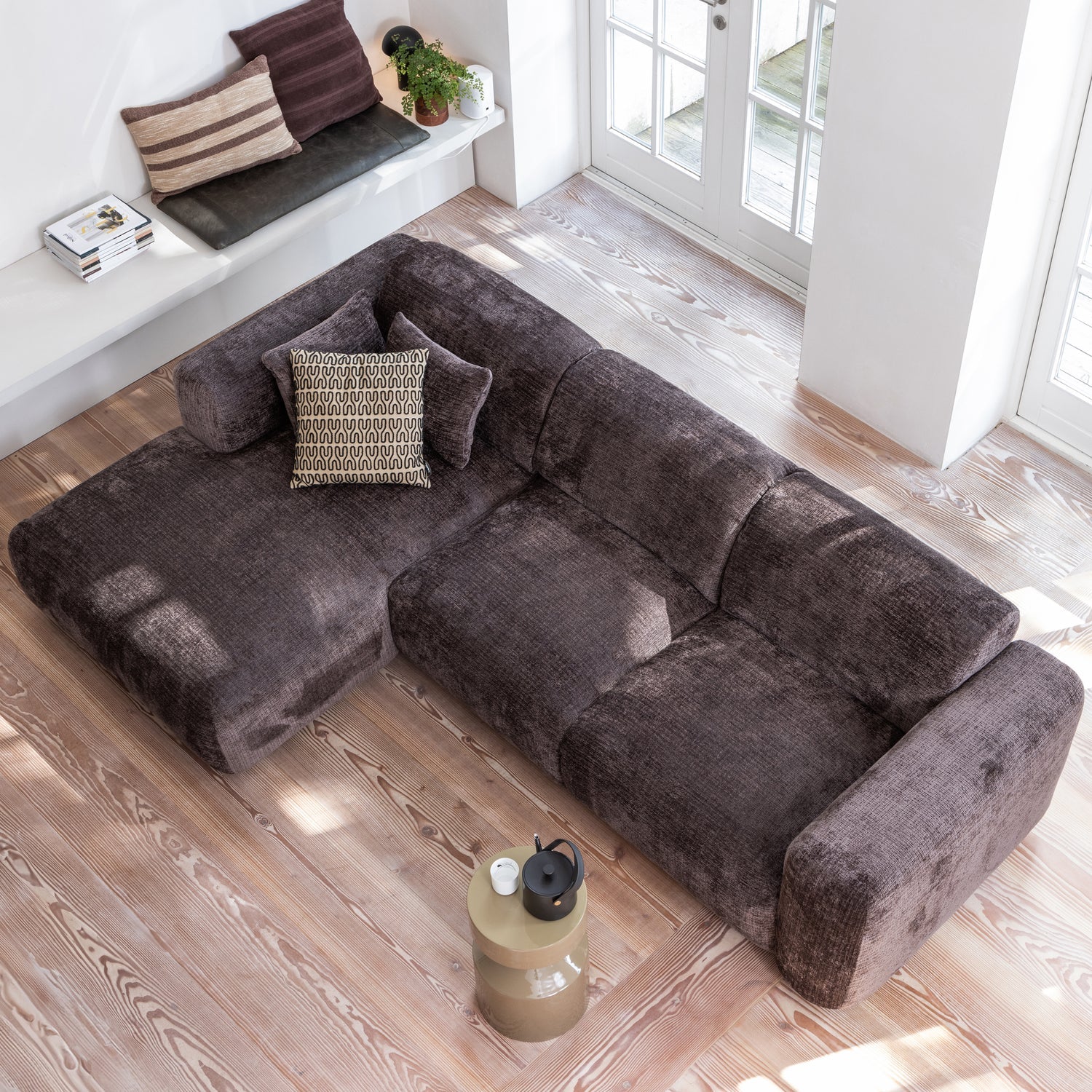 Modularer, linksseitiger Ecksofa CLOUD in Braun