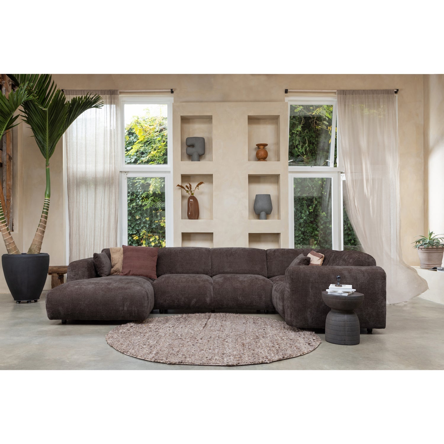 Right-facing panoramic corner sofa CLOUD in brown