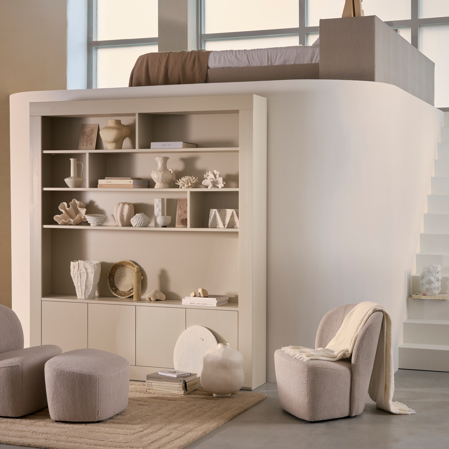 LOFTY Pouf Gray Bouclé
